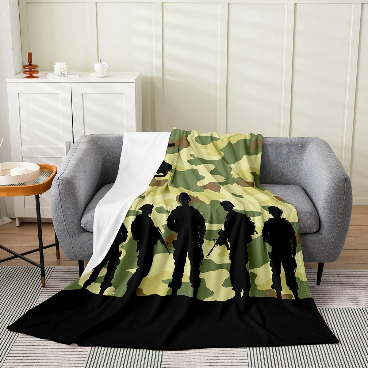 Erosebridal Camouflage Soldier Flannel Blanket 40x50 Inch Military Helicopter Fleece Blanket Boys Men Camo Army Silhouettes Fuzzy Plush Throw Teens Adults Trendy Shadow Art Decor