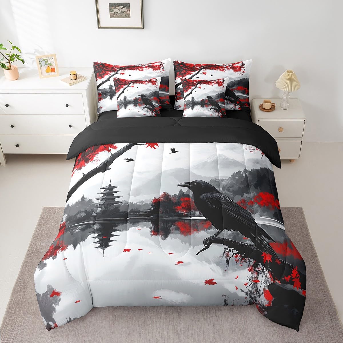 Feelyou Boys Girls Parrot Comforter Set with Sheets Queen Size, Cute Animal 7 Pieces Bedding Set Wild Animal Bed in A Bag Kids Japanese Style Teens Bed Set Bedroom Decor 7Pcs