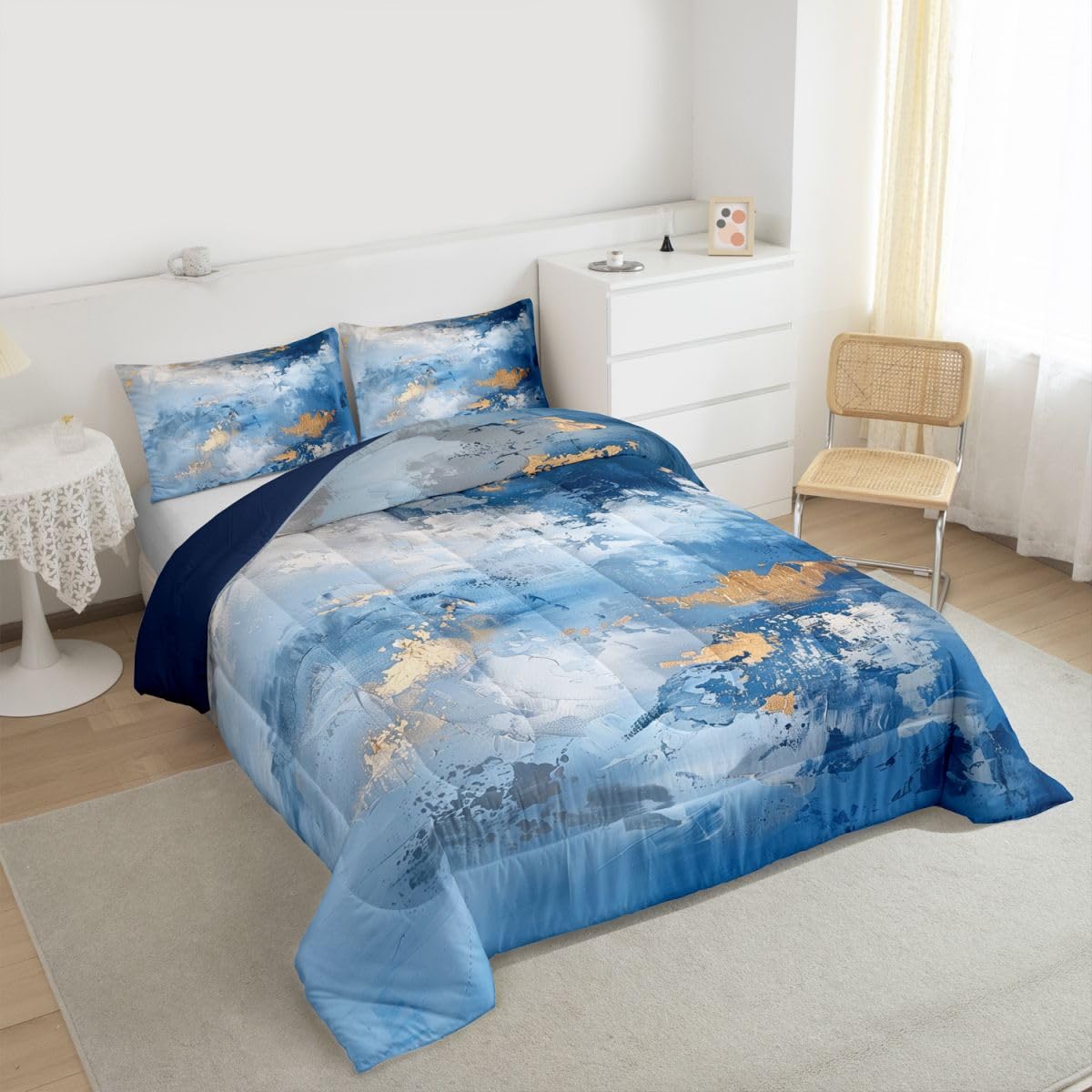 jejeloiu Abstract Kids Comforter Set Toddler Size Blue Modern Bedding Set Coastal Sunset Duvet Quilt for Kids Boys Girls Bedroom Decor Microfiber Ultra Soft Breathable