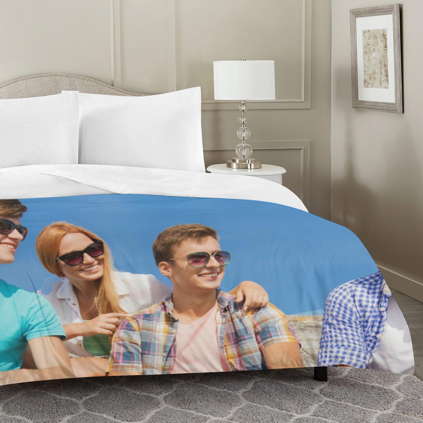 Custom Comforter Set Your Own Name Logo Text Personalized Cover Sets with 2 Pillowcases Customizable Gifts for Family 90'x104'/228x264cm
