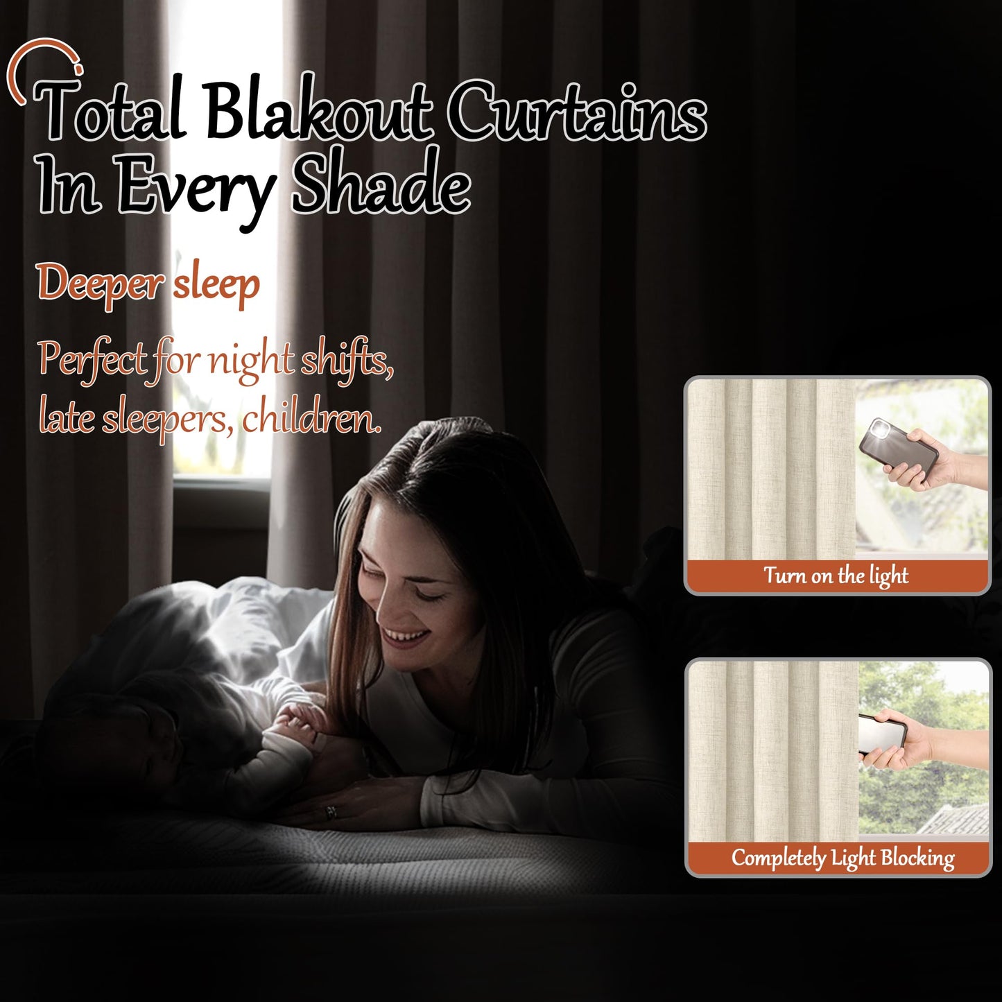 Lajode Blackout Curtains for Bedroom - Linen Black Out Curtains 84 Inch Long Thermal Insulated Burlap Grommet Window Drapes for Farmhouse Living Room Darkening, 2 Panels, Each 52" Wide, Natural Cream