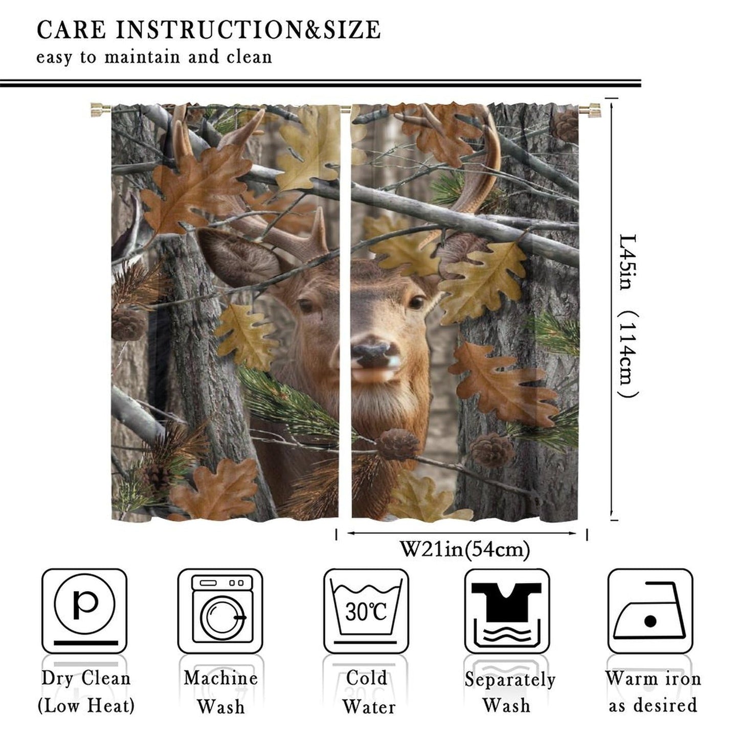 Yearn Jear Forest Camouflage Deer Curtains, Forest Camo Oak Branches Leaves Mossy Hunting Lodge Camp Cabin Theme Windows Door Curtain for Bedroom Living Room Home Decor 42x45in Decor