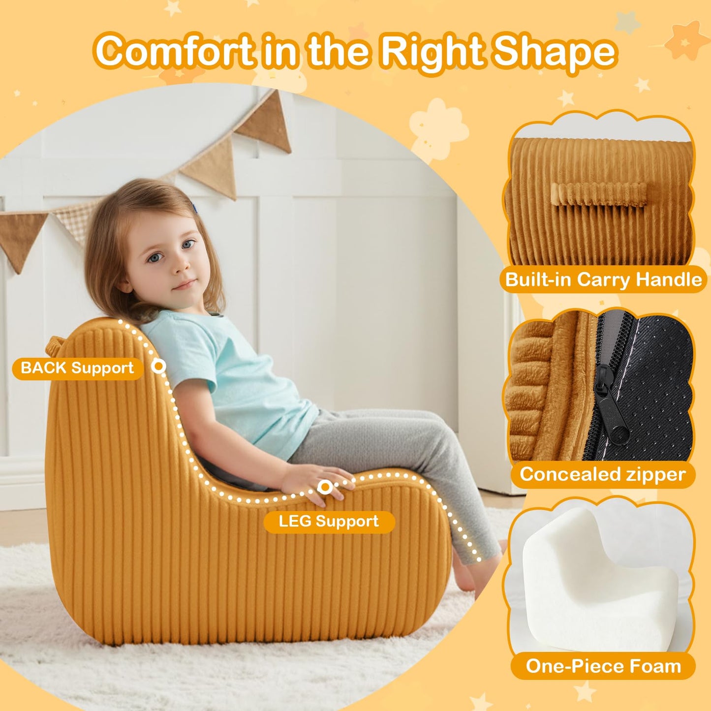 DAICO Kids Bean Bag Chair Ultra-Soft Toddler Bean Bag Sofa with Handle, Small Toddler Comfy Lazy Lounger Reading Foam Chairs for Playroom or Bedroom - Birthday Gift for Boys and Girls