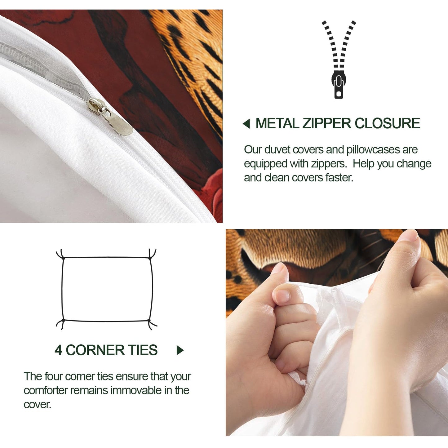 PAISUOQ Leopard Duvet Cover Full, Romantic Roses Bedding, Cheetahs Comforter Cover with 2 Pillow Cases, 3 Pieces with Zipper & Ties, Bedroom Decor & Gifts