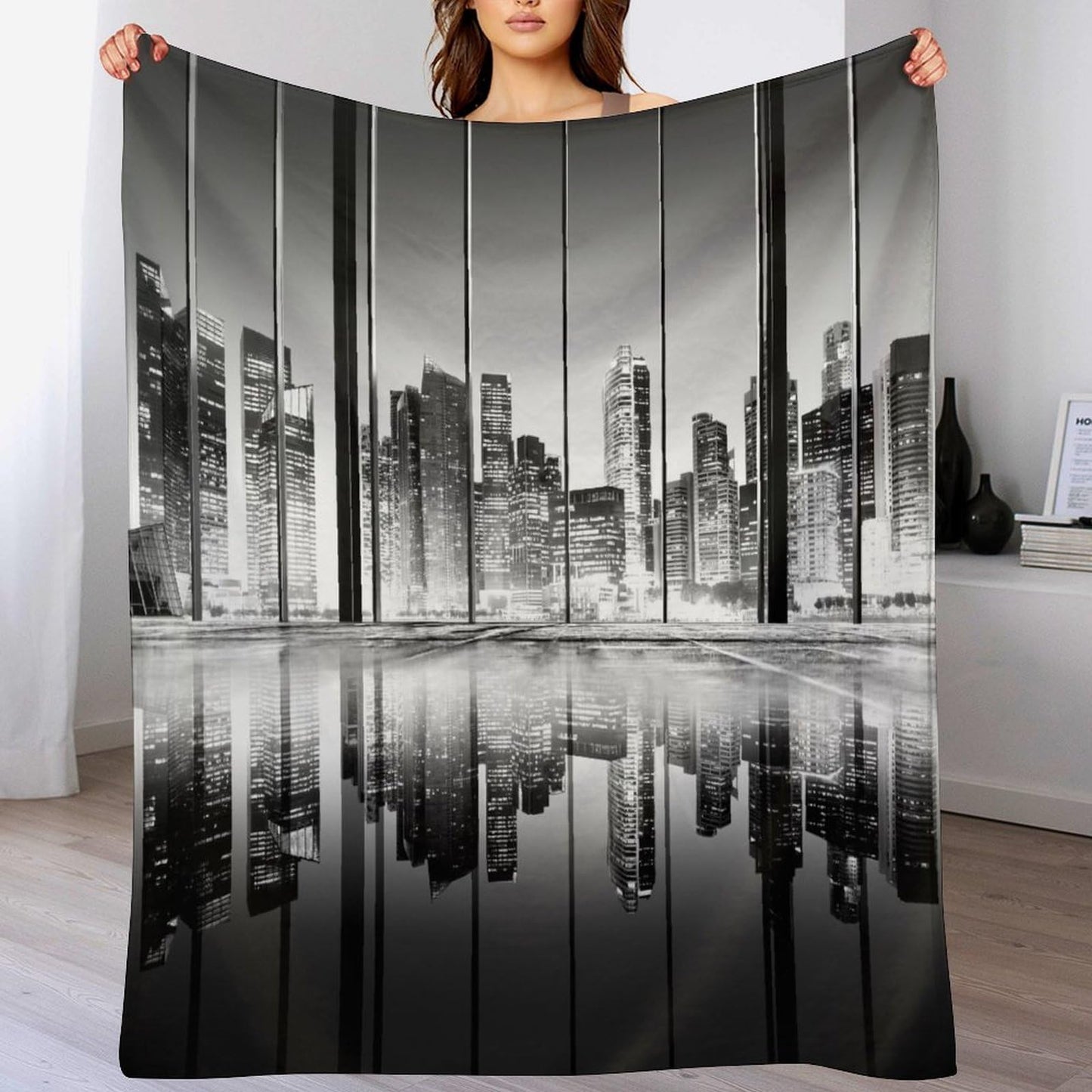 City Night Landscape Throw Blanket,New York Night View Skyscraper Pattern Soft Cozy Warm Flannel Blankets for Sofa Couch Bed Gifts for Lover Kids Boys Grils Women Adults 30x40 Inch