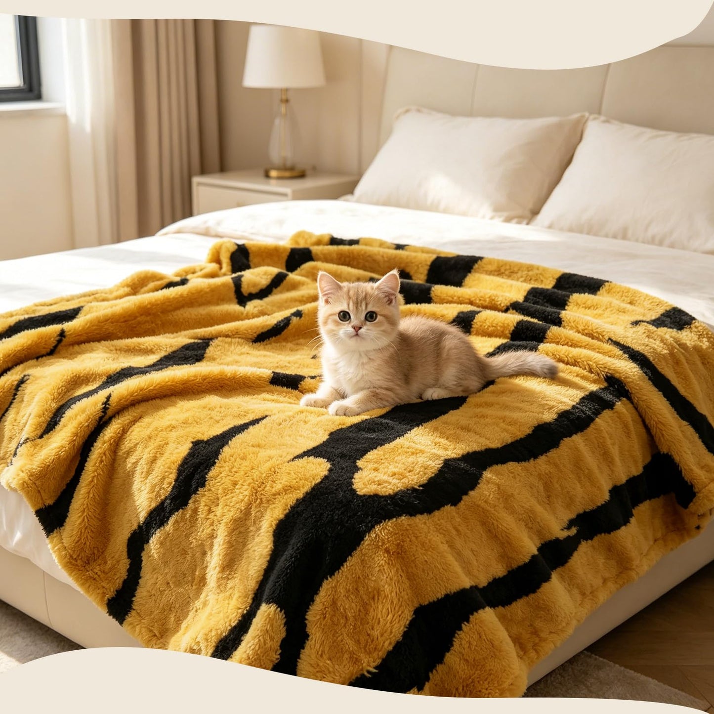 BYKOSY Zebra Printed Fleece Throw Blanket-Cozy Soft Lightweight Fuzzy Throw Blanket for Sofa, Couch, Bed & Chair,Black and Yellow, 50" x 70"