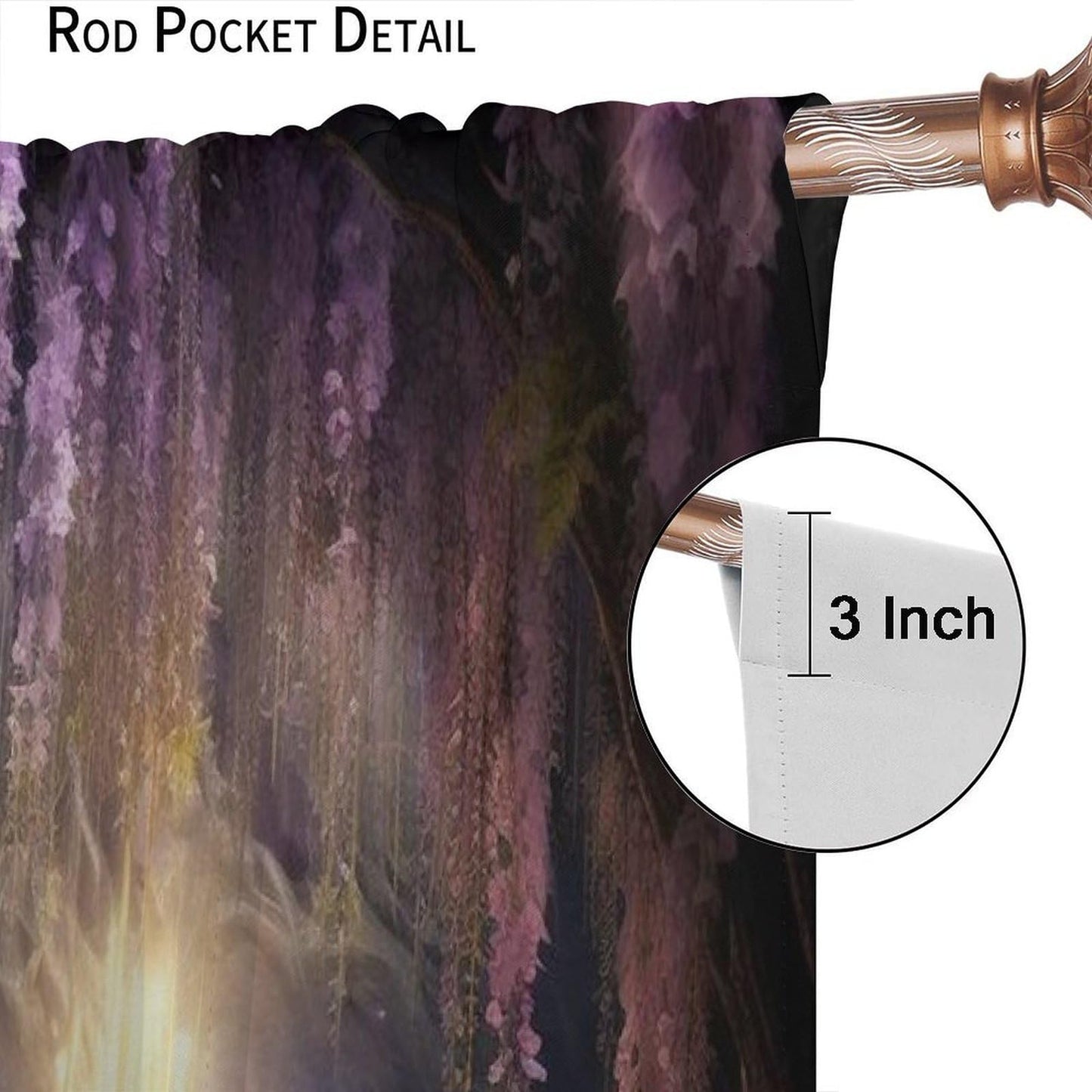 DKMQQUL Fantasy Forest Curtains, Enchanted Wonderland Purple Wisteria Flower Lanterns Nature Scenery Window Treatment for Living Room Office Bedroom Kitchen Drapes, 42x45 Inch