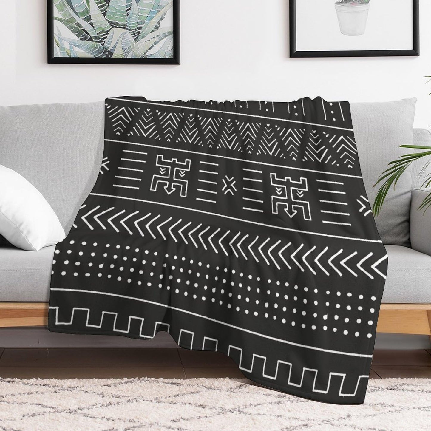 ZhiRain African Traditional Geometric Throw Blanket Black and White Tribal Ethnic Blanket for Sofa Bed Couch Chair Or Dorm 50"x60"