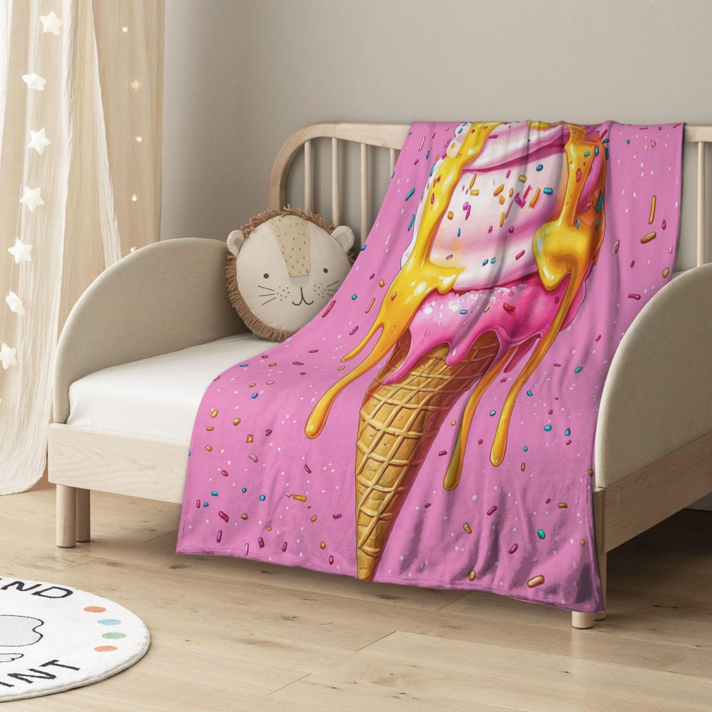 CDSASHCA Flannel Fleece Blanket,Dessert Dreams,Colorful Ice Cream Pattern, Cozy for Sweet Tooth Lovers, Machine-Washable, Cheerful Kitchen Accessory,Light and Warm,Gifts for Classmate 30X40 inch