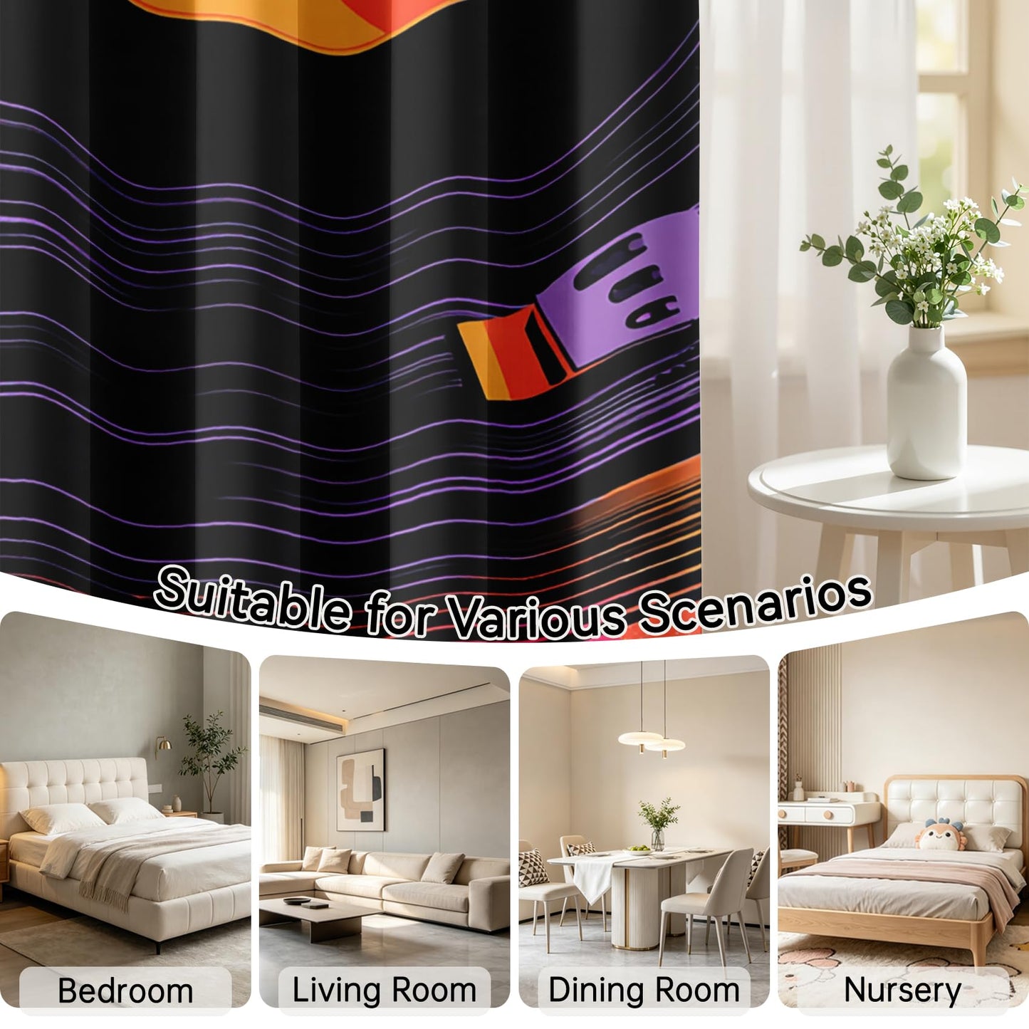 Mistwalk Vinyl Record Blackout Curtains for Bedroom & Living Room, 45 Inch Curtains 2 Panel Set, Room Darkening Thermal Insulated Grommet Drapes, Retro 80s Music Lover Patterned Window Treatments