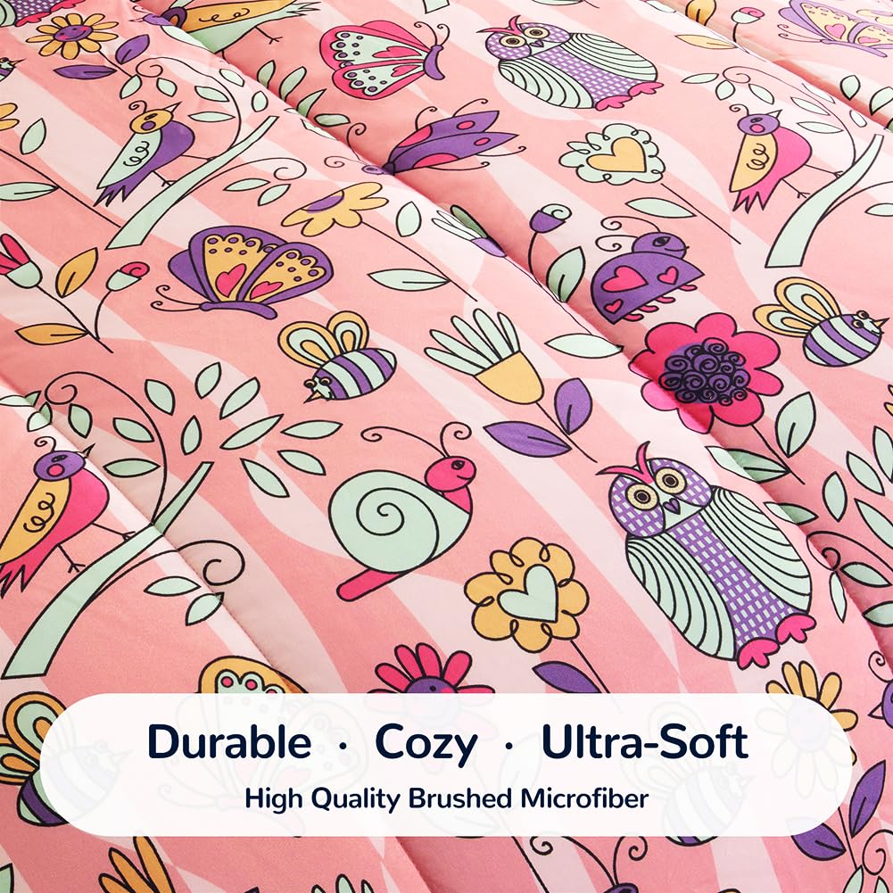 SLEEP ZONE Kids Bedding Comforter Set Twin Size Super Cute Soft Kids Bed in a Bag 5 Pieces with Comforter, Sheet, Pillowcase and Sham, Garden Secret