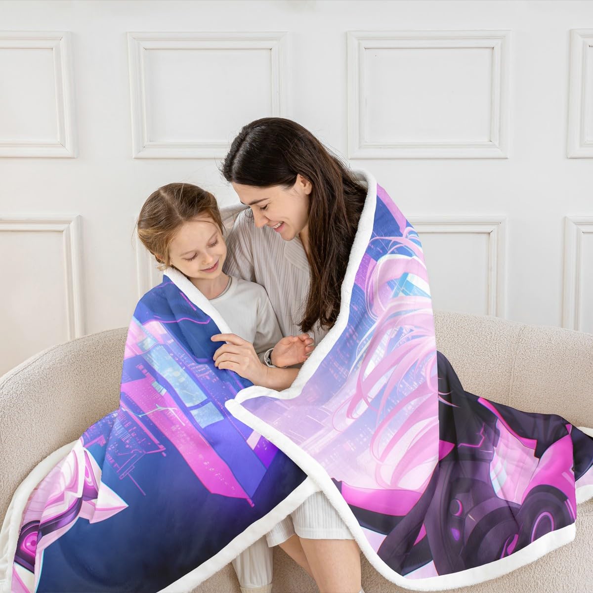 Erosebridal Twin Size Anime Girl Fleece Blanket, Kawaii Japanese Anime Sherpa Blanket Cartoon Girl Fuzzy Plush Throw Sci Fi Japanese Animation Decor for Bed Couch for Kids Girls Teens Adult