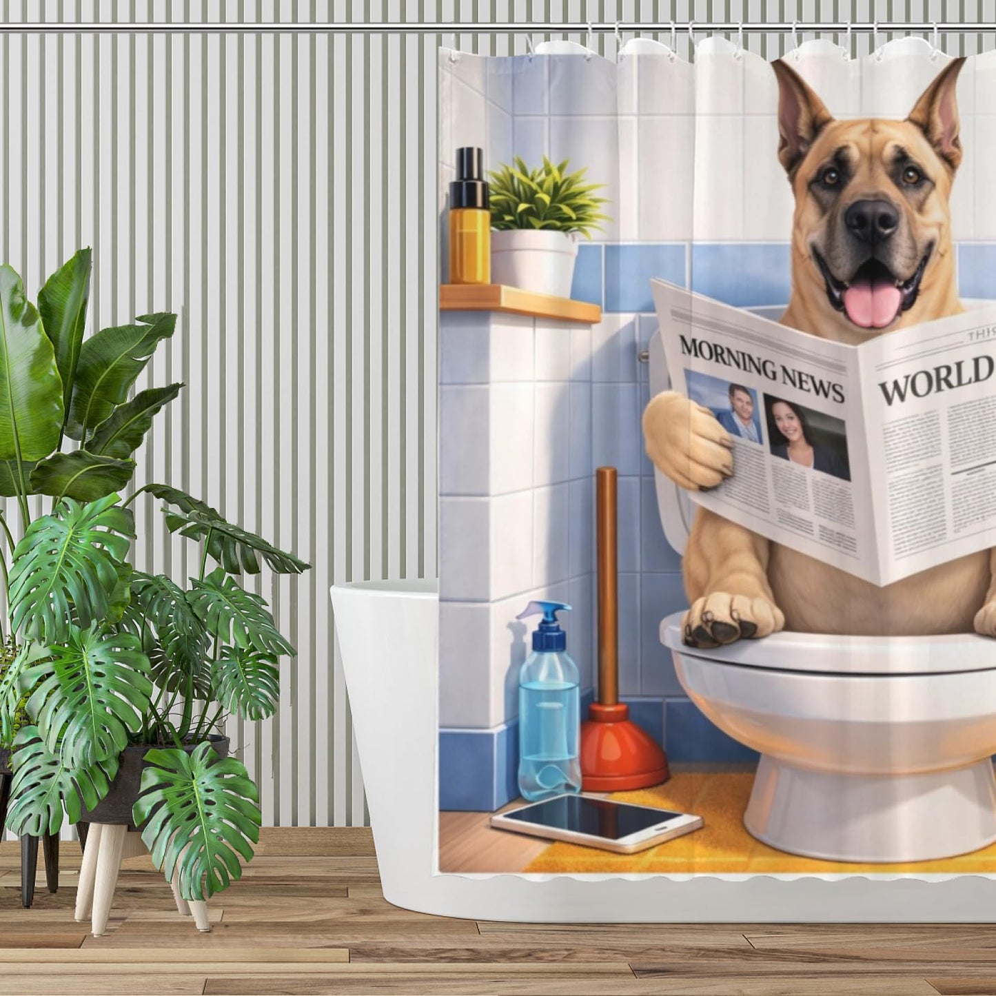 Wordatu Golden Retriever Read Book Shower Curtain Bathroom Fabric Waterproof Polyester Fun Pet Puppy 12 Hooks 72x72 Inches