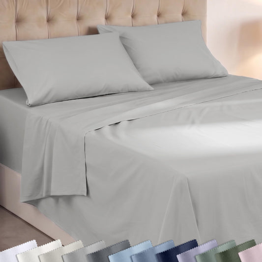 Super Soft 100% Cotton Sheets For Queen Size Bed Deep Pockets - 4 Pc Durable Sheets, Easy Fit, Lightweight & Breathable, Suitable For Hot Sleepers & All Seasons, Minimal Wrinkles - Light Grey