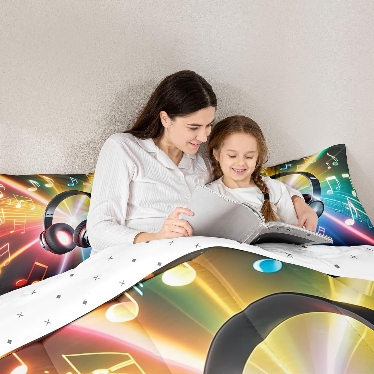 Erosebridal Headphone Comforter Set, Musical Note Hipster Bedding Set for Kids Boys Girls Teens, Rock Hip Hop Grunge Style Duvet Set Headset Bling Bedding Comforters Bedroom Decor, Twin Size