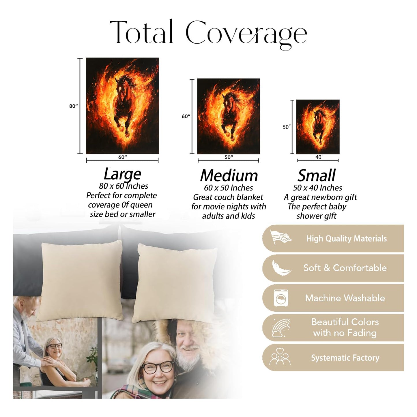 UNDAHIS Cool Fire Horse Blanket, Gifts for Boys Men and Animal Lovers, Fantasy Design Throw Blankets, Soft Lightweight Flannel Throws, Bedding Office Dorm Picnic RV Cabin Decor, All Season, 50"x60"