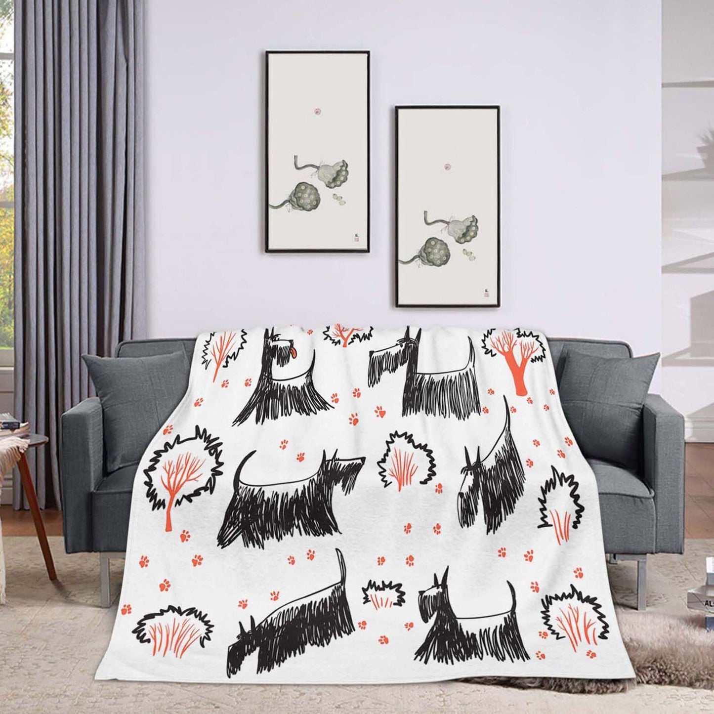 Throw Blanket 50x60 Inch,Dog Sketch Animal Scottie Terrier Cozy Soft Lightweight Fuzzy Flannel Blanket 60x50 Inch Suitable for Couch Bed Sofa Living Room in All Seasons