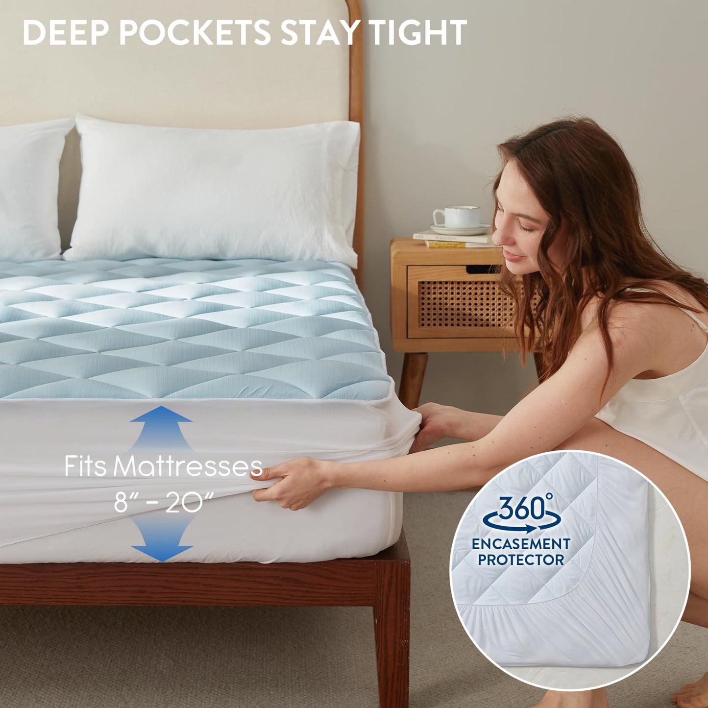SureFit Twin Size Memory Foam Mattress Topper, Cooling Gel-Infused Mattress Pad, Breathable Ventilated Design, Fits Mattresses 8-20” Deep, Medium Plush Comfort,Cooling for Hot Sleepers