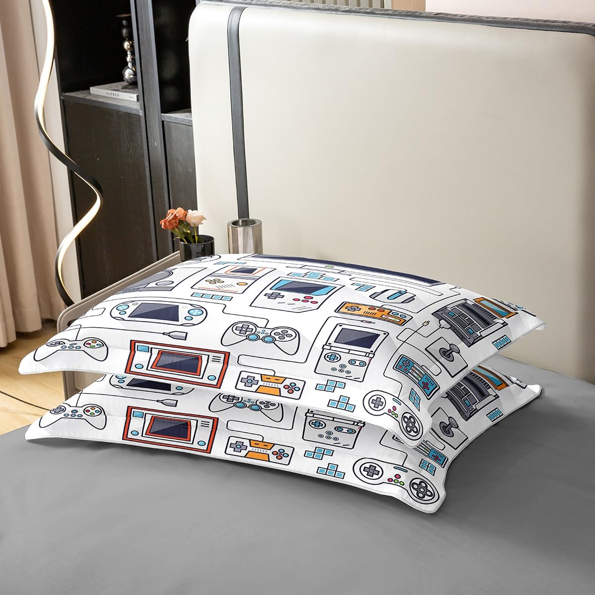 Erosebridal 100% Cotton Gamer Bedding Sets for Boys,Gaming Duvet Cover Set Twin Size, Video Games Comforter Cover,Gamepad Designs Bed Teen Boys Bedroom,Joystick Controller,2 Pcs with 1 Pillow Sham