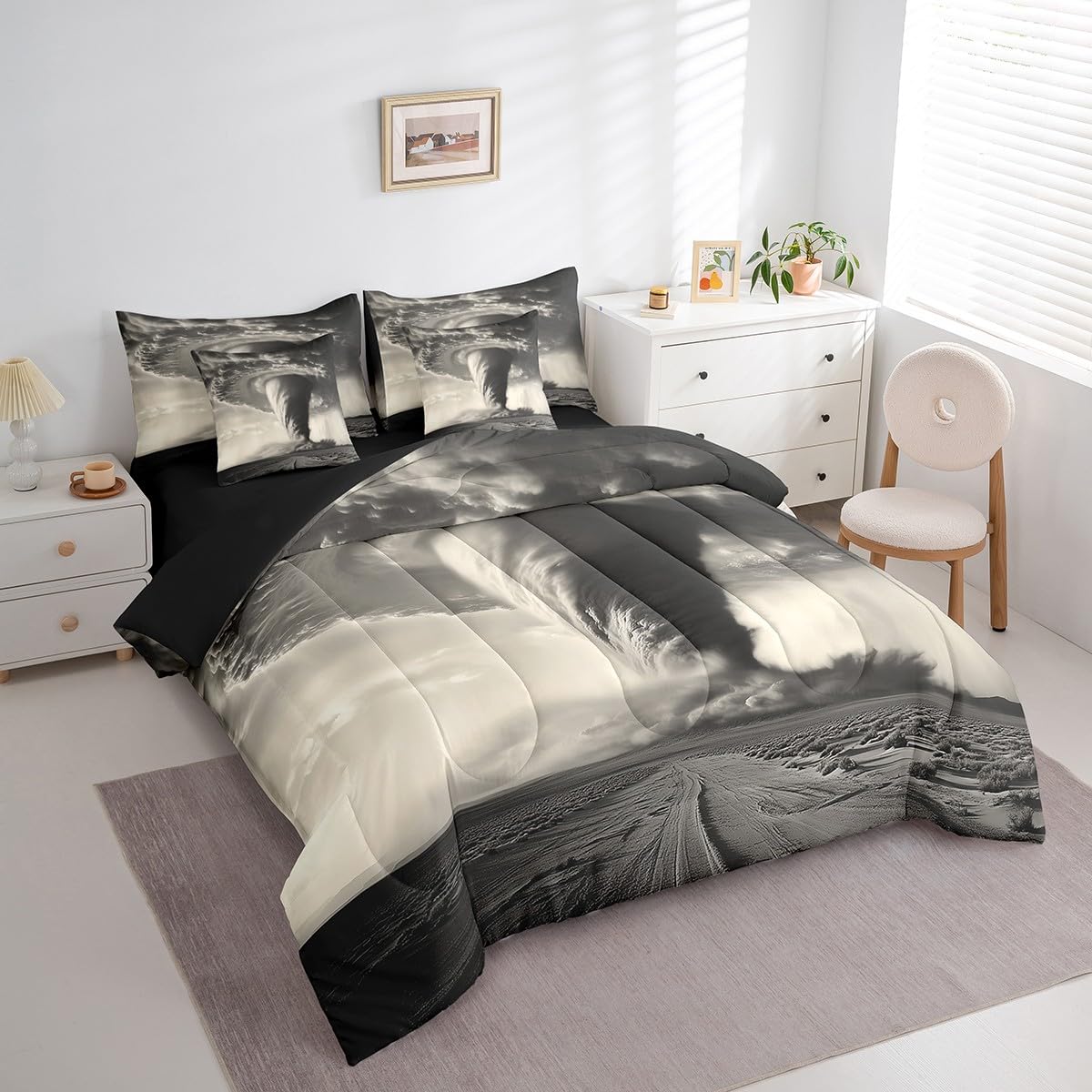 Erosebridal Tornado 7 Pcs Comforter Set Queen Size,Natural Disaster Bed in a Bag with Flat Sheet and Fitted Sheet for Kids Teens Adult,Horror Theme Bedding Set with Pillowcase and Sham Reversible