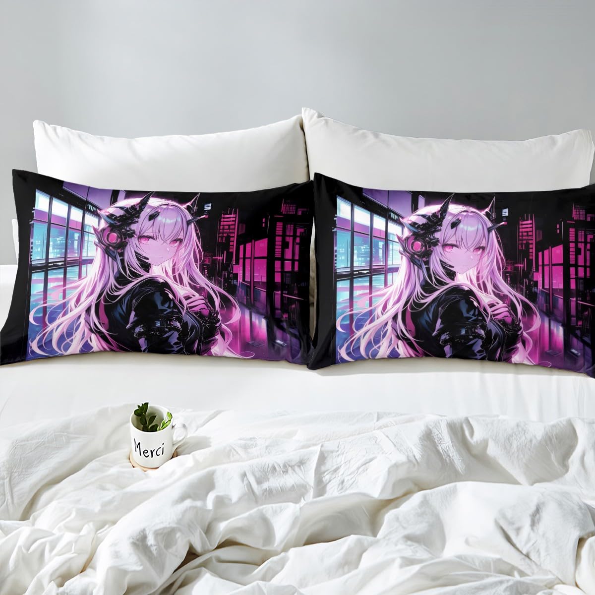 Erosebridal Japanese Anime Fitted Sheet Full Size, Anime Girl Bedding Set Kawaii Japanese Style Bedding Set Cartoon Japan Animation Bed Set for Boys Teens Adult Women Bedroom Decor