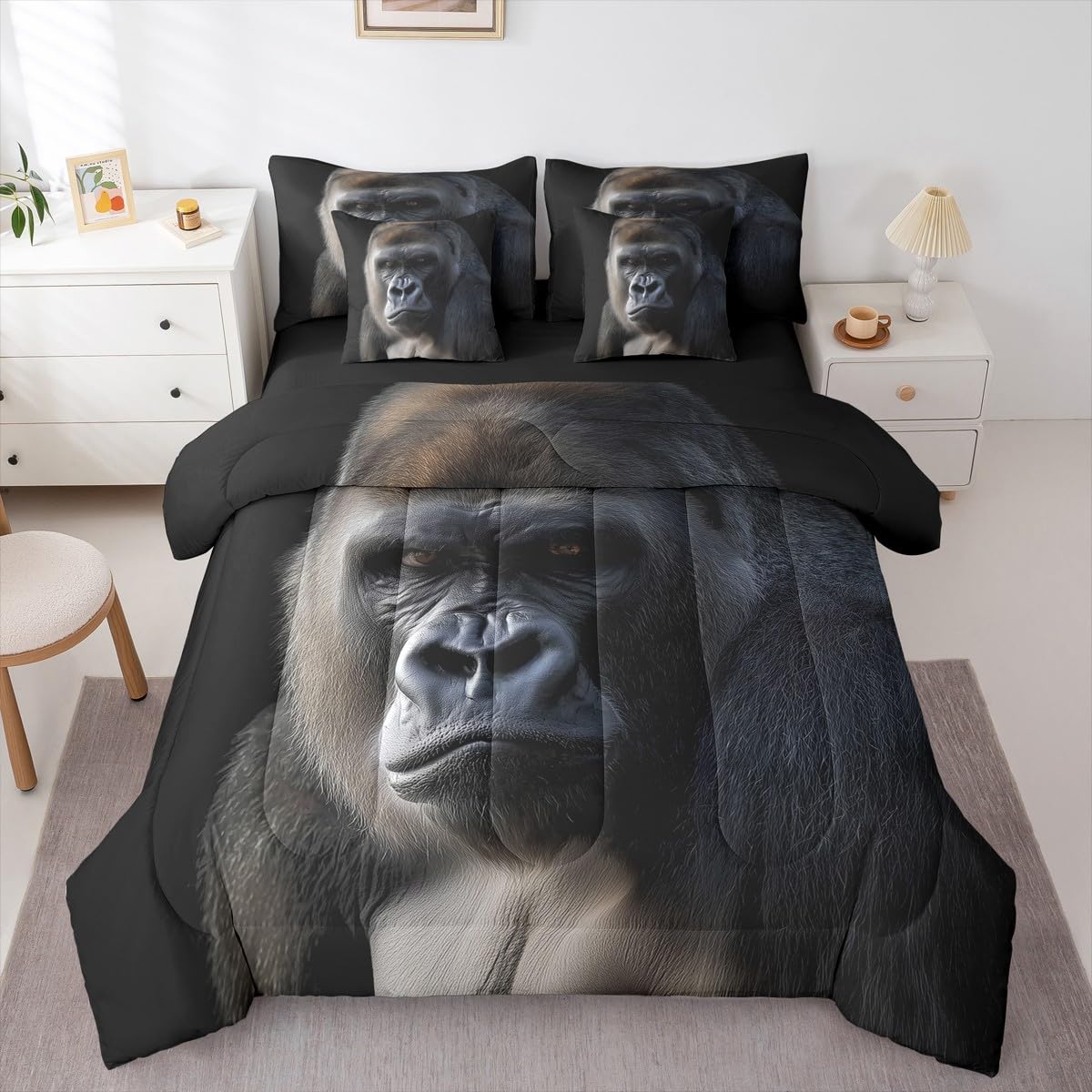 Erosebridal Monkey King Comforter Set Chimpanzee 7 Pieces Bedding Ape Tropical Wildlife Animal Bed Set Kids Boys Girls Teens Adult Bed in A Bag