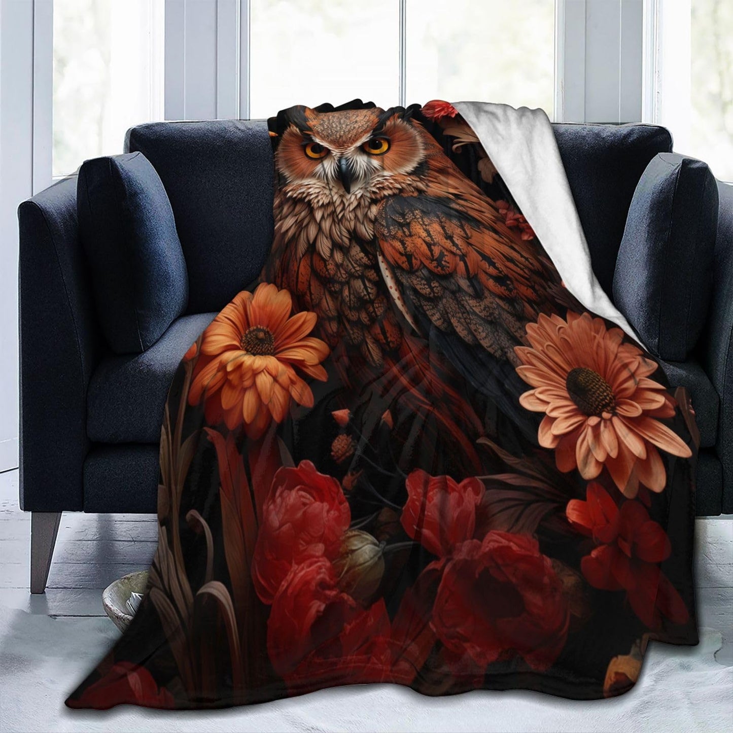 amepay Owl Blanket for Adults Kids Gifts for Owl Flowers Lovers Flannel Throw Blankets Soft Comfy Lightweight for Home Decor Couch Bed Sofa 60x50 Inches