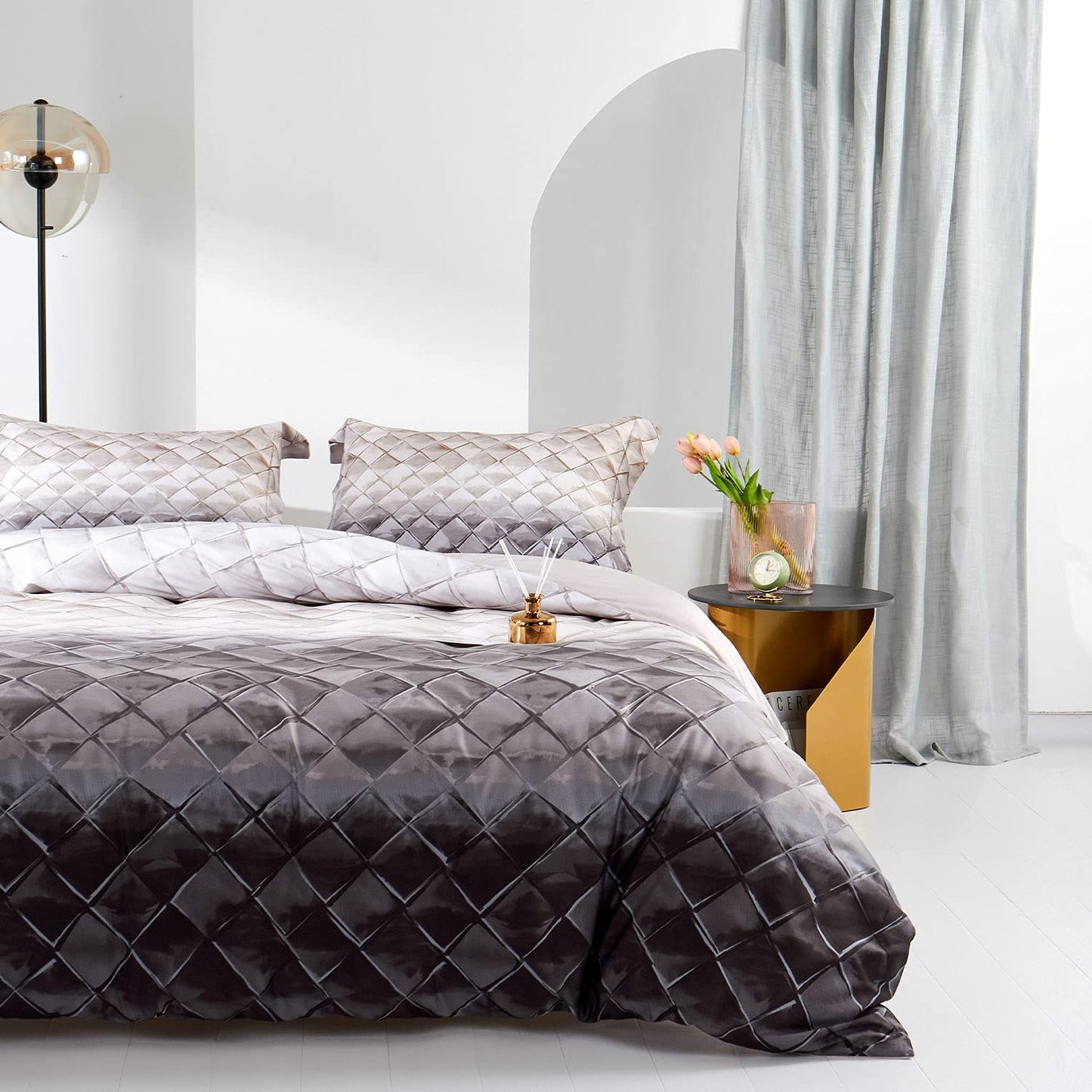 MILDLY 100% Egyptian Cotton Duvet Cover King, Gray Beige Geometric Pattern Comforter Cover Set 500TC Modern Abstract Reversible Ultra Soft & Breathable Unique Design Neutral Bedding Set (No Comforter)