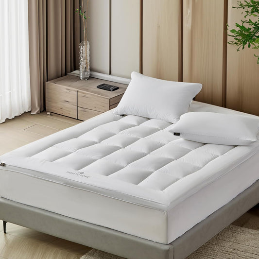 Farm to Home Organic Cotton Pillow Top Mattress Topper - Quilted Fitted Mattress Pad Cover with 16 Inch Deep Pocket, 2 Inch Down Alternative Mattress Protector for Support - Twin Size, White