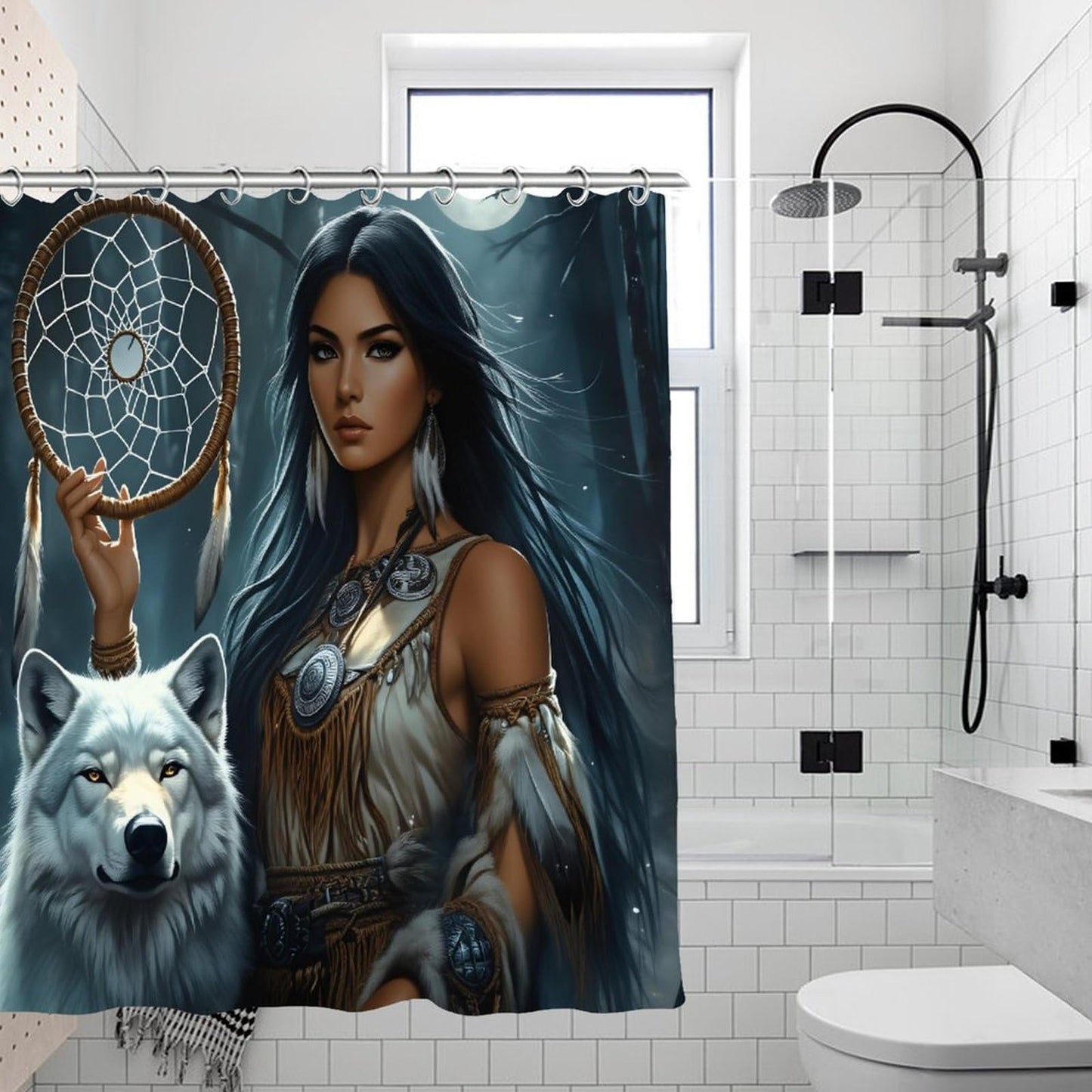 DGOGNFDNG Native American Dreamcatcher & Wolf Shower Curtain 71x71 Inches Waterproof and Bright Fabric Shower Curtains Bathroom Toilet Accessories Decor