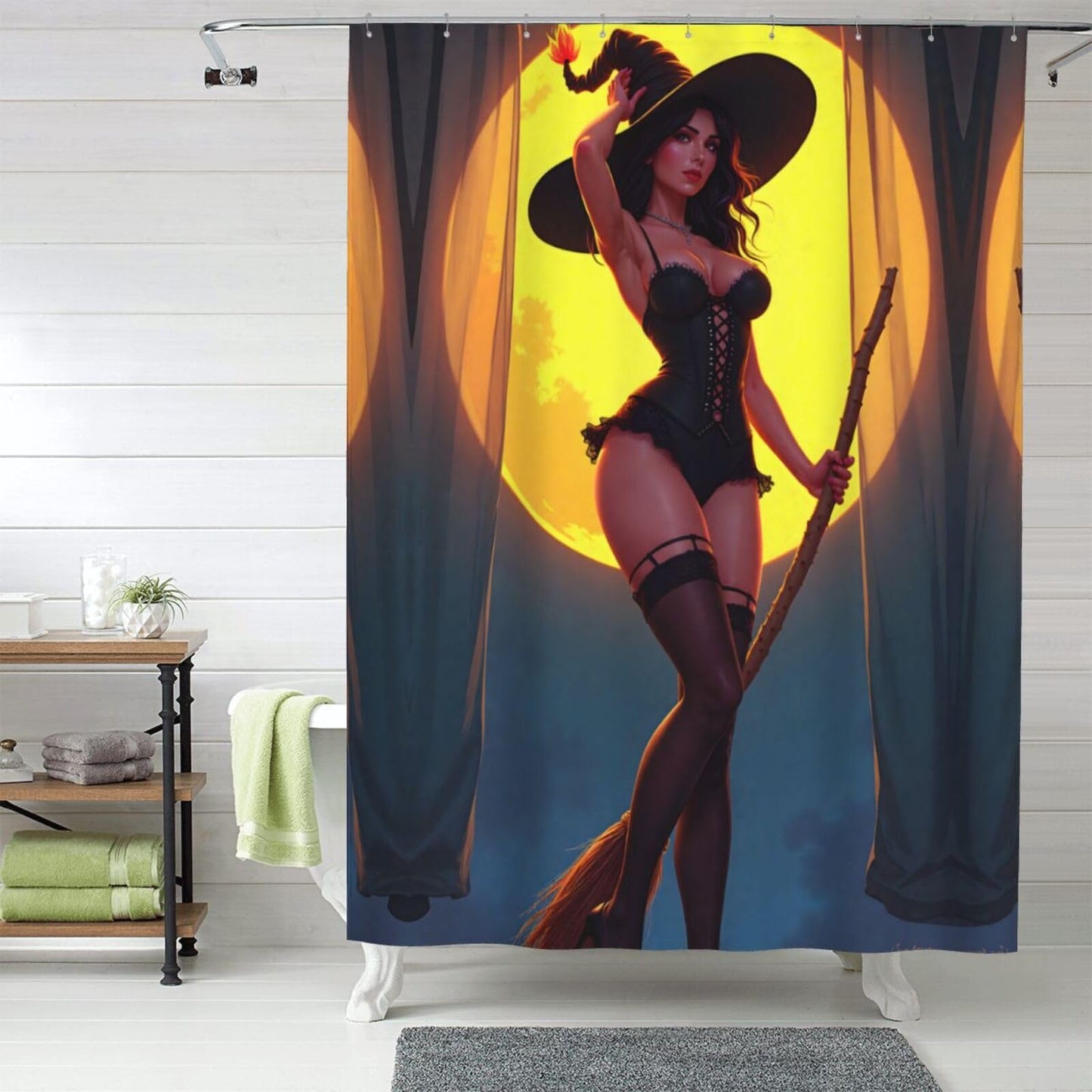 HEILIVIO Shower Curtain Halloween Witch Waterproof Fabric Stylish Durable Bathroom Decor,Quick-Dry,60x72inches,Includes Hooks