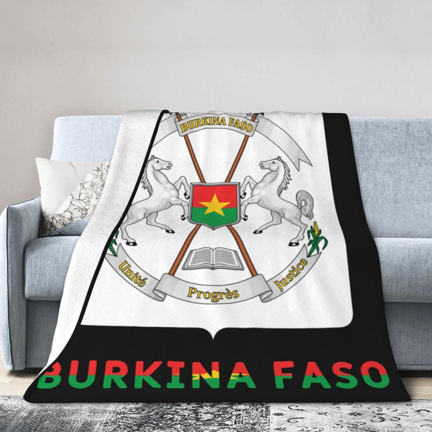 Burkina Faso National Emblem Blanket Throw Blanket for Couch Sofa Plush Fleece Bed Blankets Lightweight Comfy Flannel Ultra-Soft Warm Blankets for Home Camping Travel Gift 80"X60"