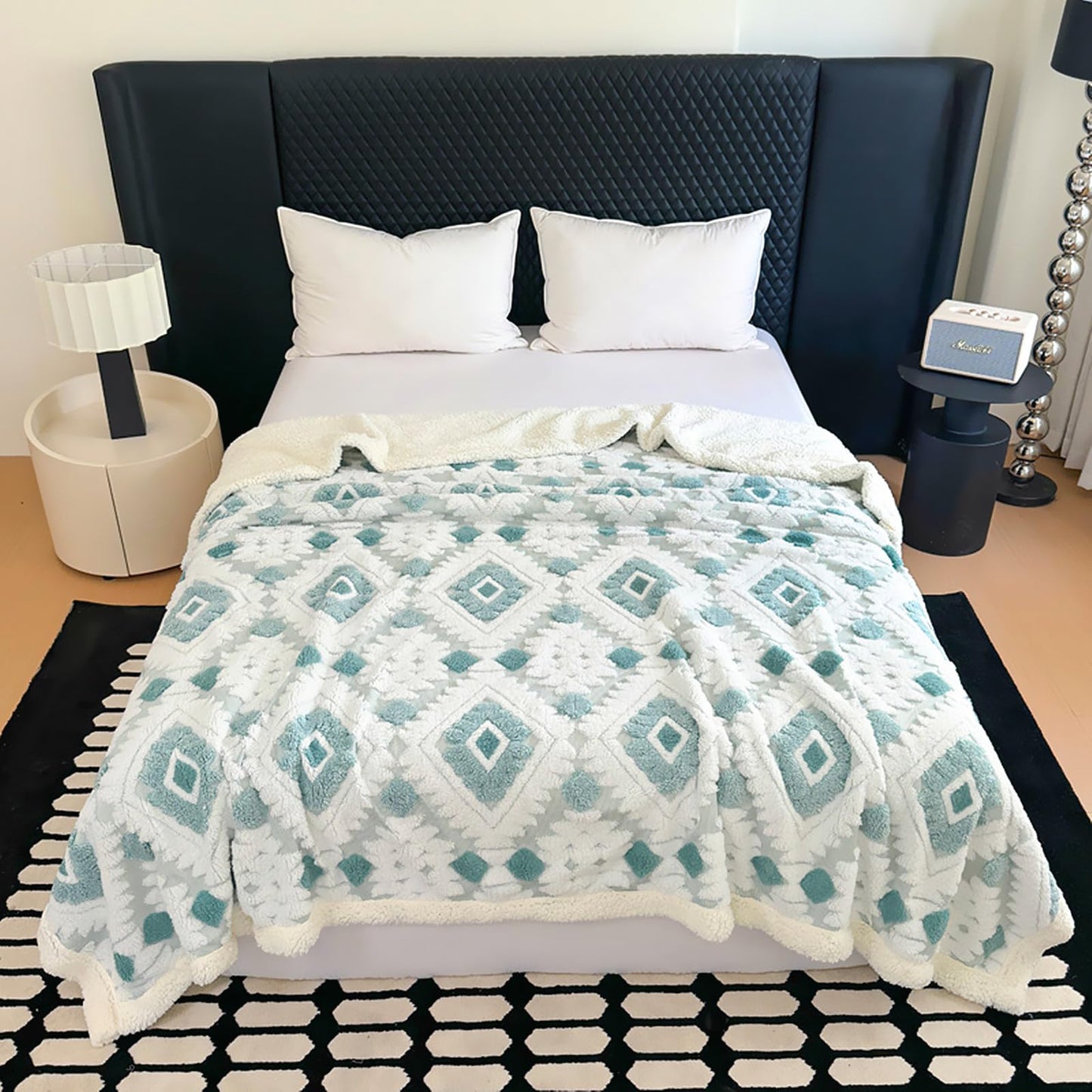 LEVINIS Large Bohemian Bed Blankets 80'' × 90'', Ultra Soft Aztec Bed Blanket for All Season, Cozy, Plush, Bohemian Throw Blanket for Couch/Sofa/Office/Camping, Blue