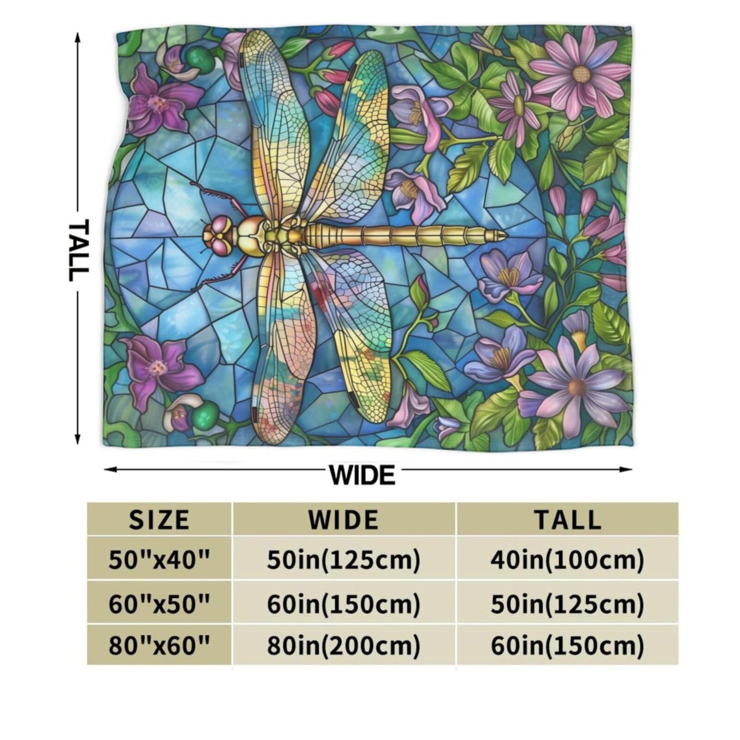 Generic Stained Glass Dragonfly Throw Blanket, Floral Dragonfly Themed, Soft Cozy Lightweight Plush, 50x60in