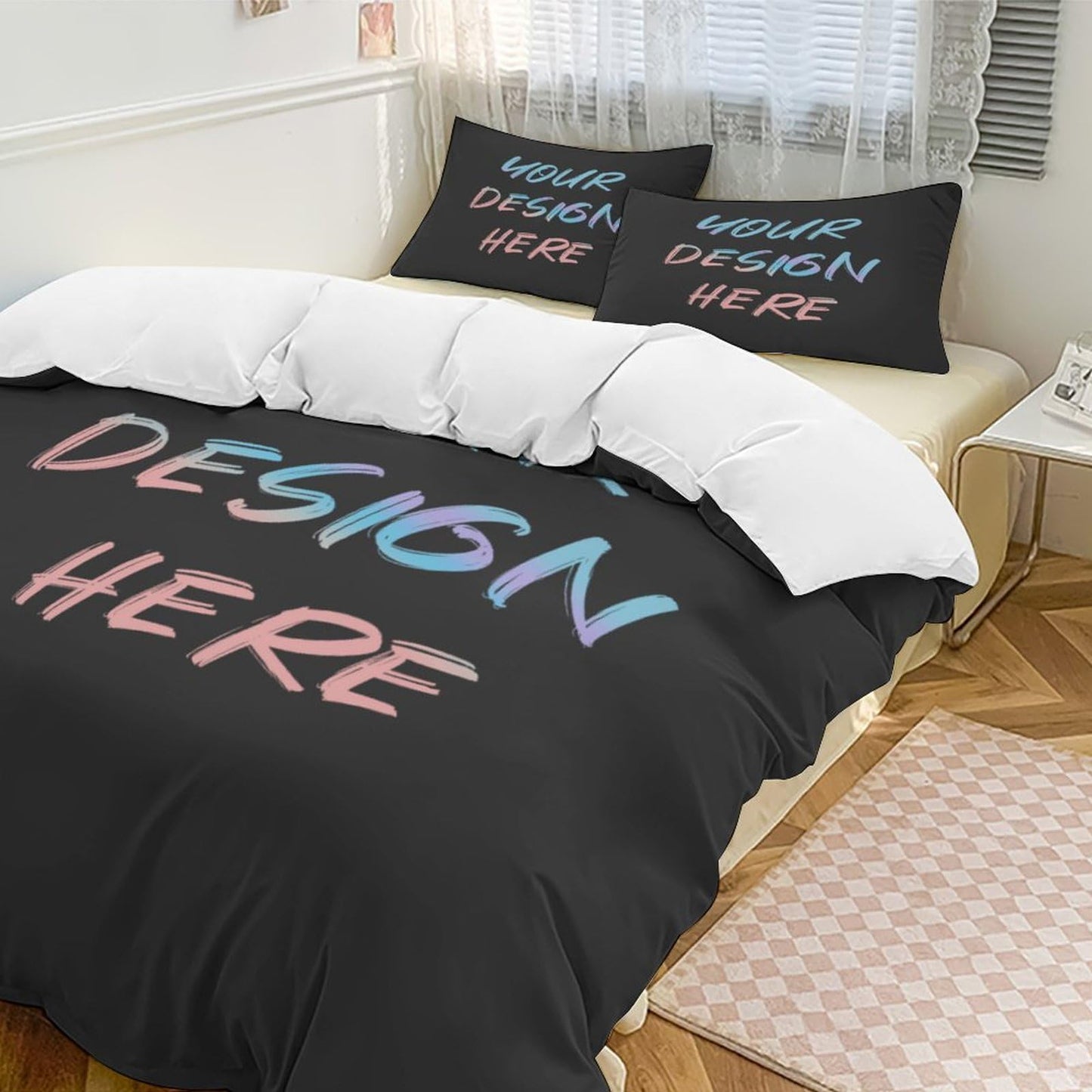 Lonhooker Custom Comforter Set, Custom Three-piece Bed Set Personalized Cover Set 3-Piece with 2 Pillowcases Customized Picture Bedding Sets with Picture Text Logo Universal All Season (Color02)