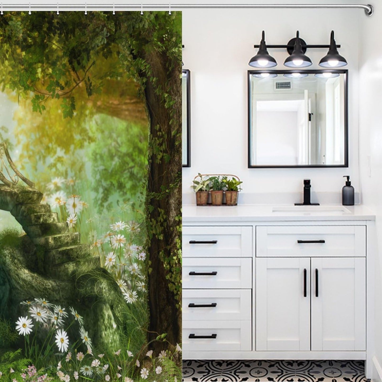 TYVGICZ Forest Shower Curtains,Tree Cave Drapes Fantasy Nature Landscape Backdrop Rainforest Jungle Bath Curtains for Bathroom Decor Polyester Fabric，66x72 Inch