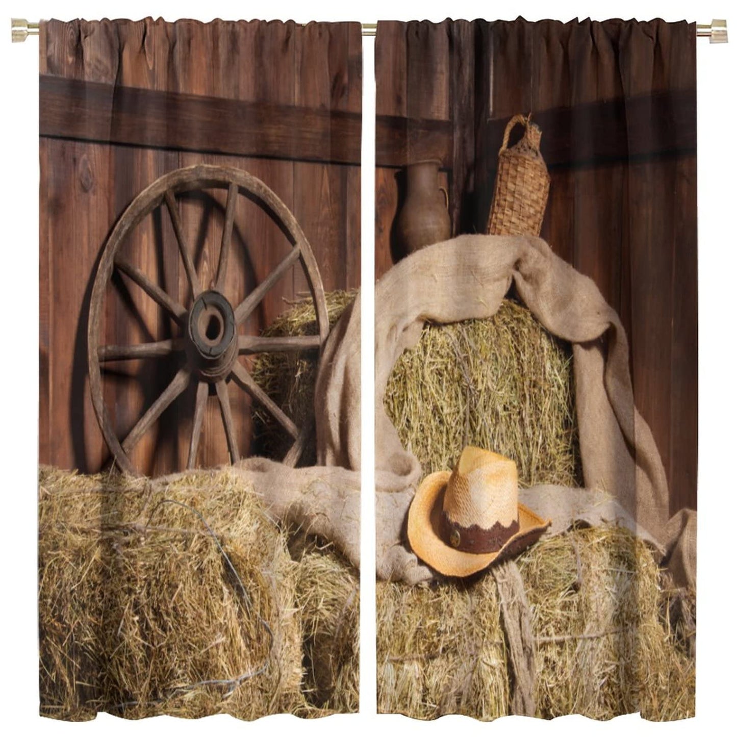 Wooden Barn Blackout Curtains,Rural Farm Old Horse Stable Barn Wood Planks Print Theme Home Fabric Living Room Bedroom Kitchen Bathroom Decor W42xL45in