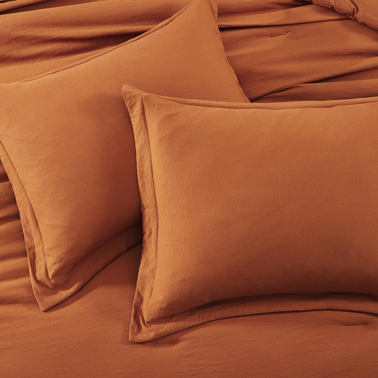 WRENSONGE Queen Comforter Set- 7 Pieces Soft Burnt Orange Bed in a Bag with Fitted Sheet, Flat Sheet, 2 Shams, and 2 Pillowcases-Warm Bed Sets Fall Comforter for All Seasons