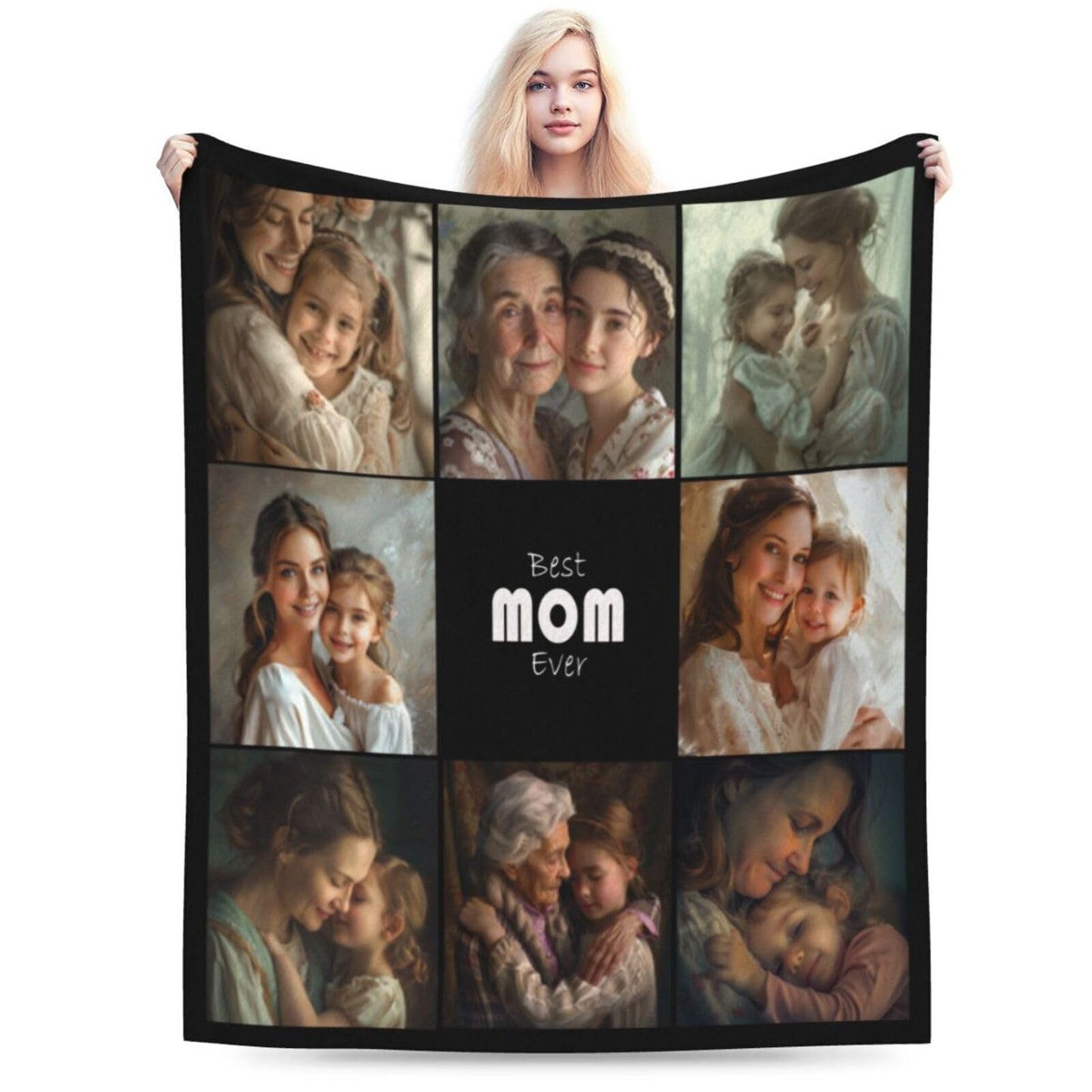 Ouqiuwa Best Mom Ever Custom Blankets Personalized Blanket with Photo Text Customized Picture Throw Blanket for Mother's Day Birthday Mom Grandma Women 50"x40"