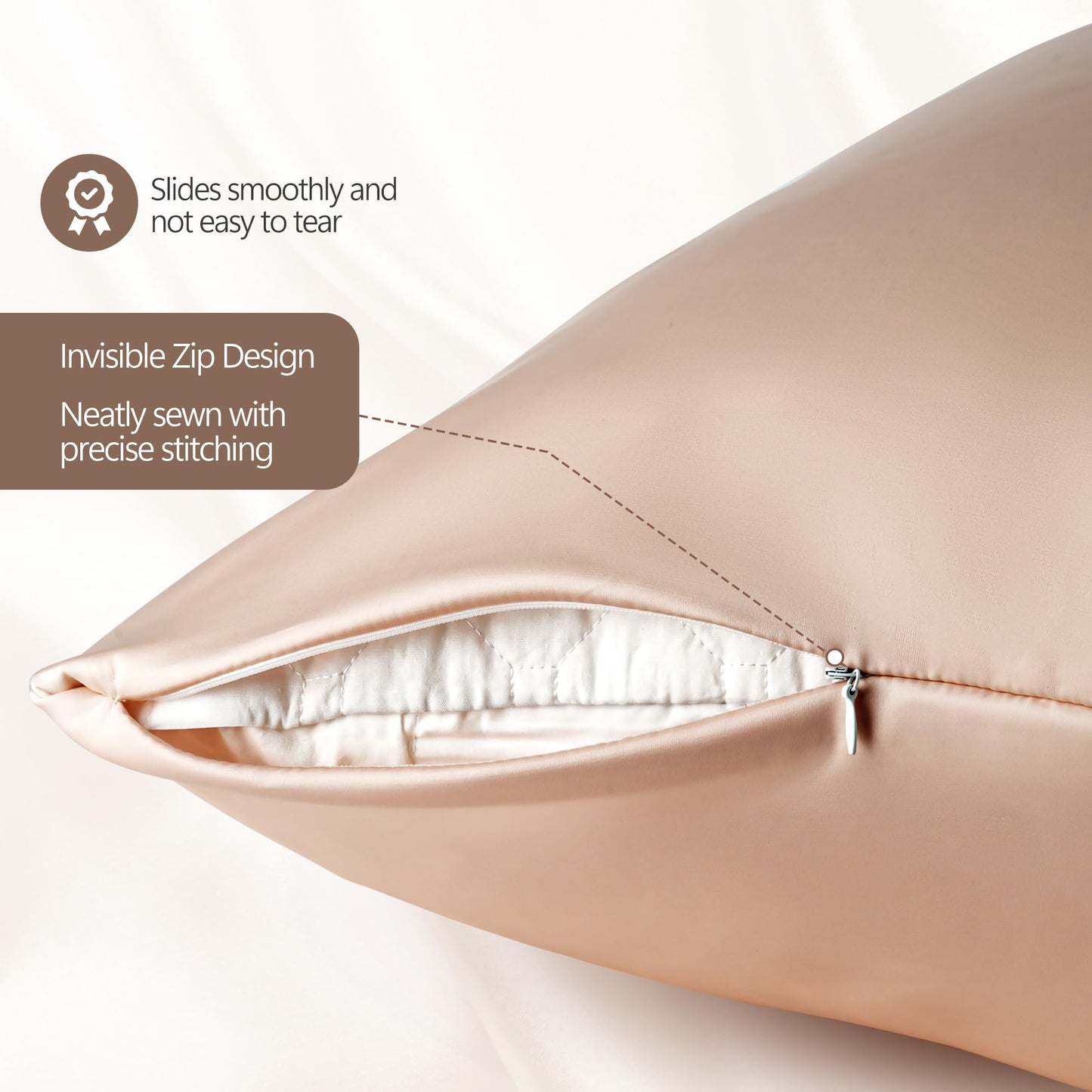 100% Mulberry Silk Pillow Cases 2 Pack for Hair & Skin, 6A Grade Hypoallergenic Pillowcases with Hidden Zipper, Anti-Aging Anti-Frizz, Machine Washable, Queen Sizes, Luxury Gift(Beige,Queen)