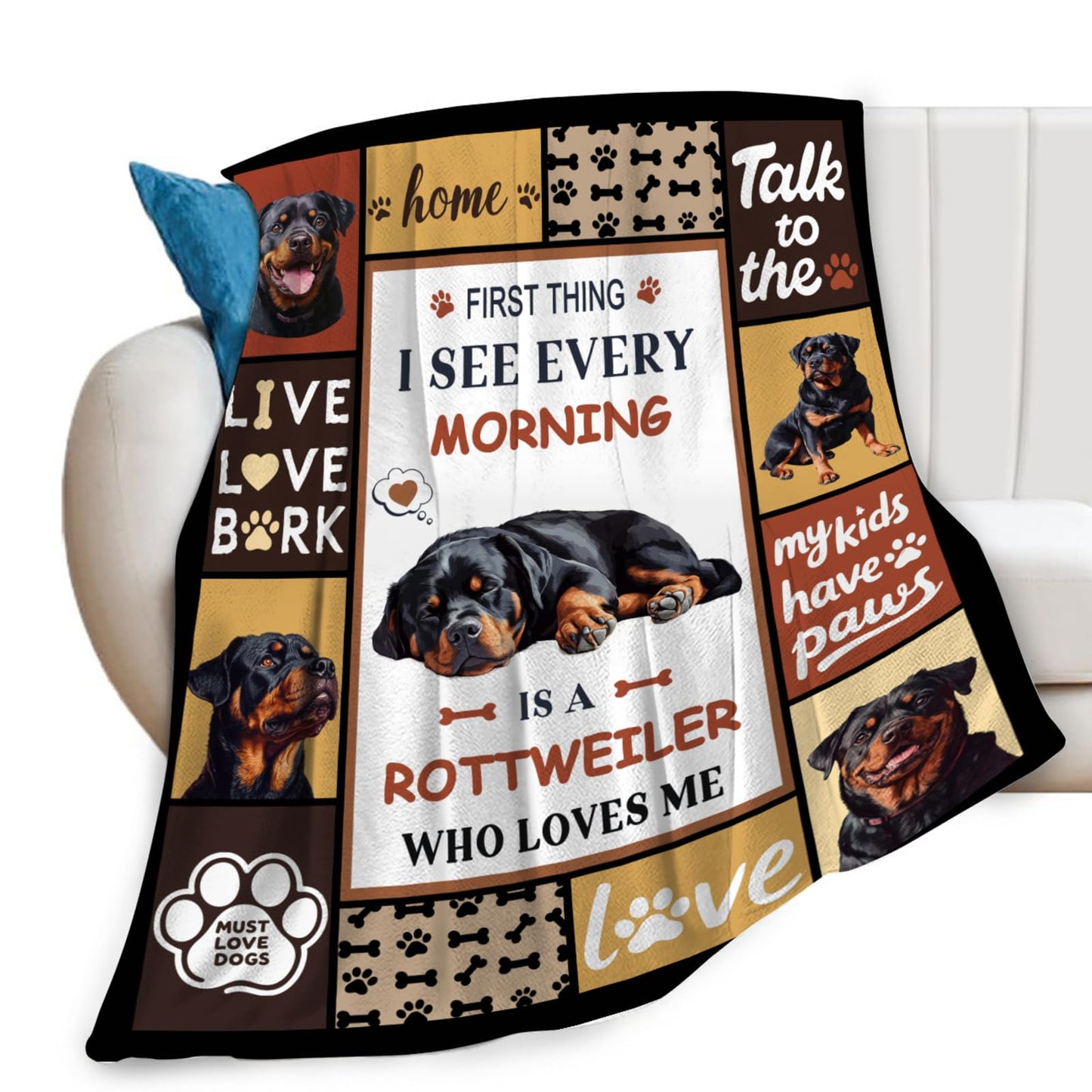 Lovira Rottweiler Throw Blanket Dog Print Blankets Gifts for Couch Sofa Bed Stuff Decor Lightweight Soft Cozy Fleece Plush Warm Flannel Bedding for Lover Men Women 40"x50"