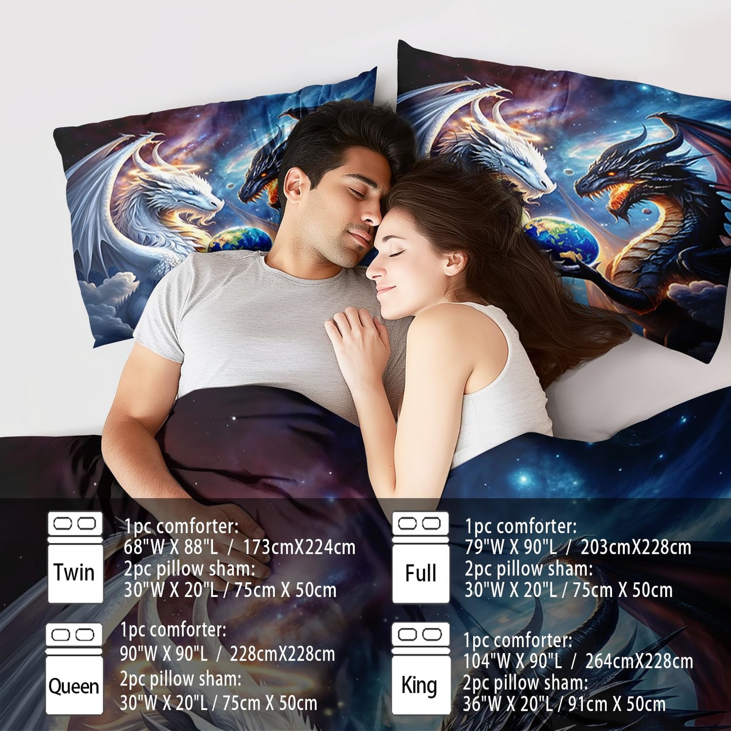 llyxsesty Black White Dragon Comforter Set King Boys Flame Ancient Mysterious Creatures Fantasy Dragon Bedding Set Boys GirlsWhite and Black Comforter King Size Animals Quilt Room Decor
