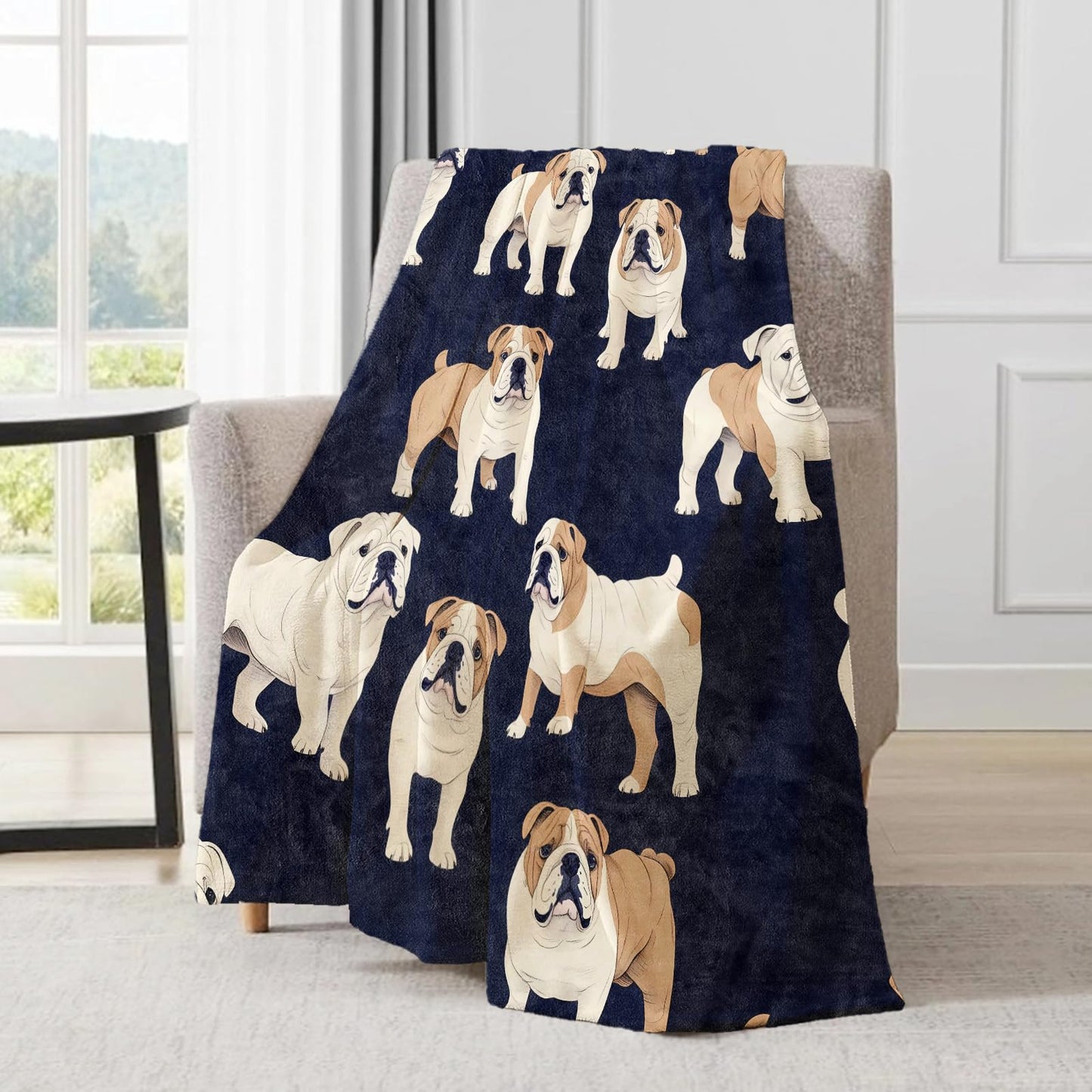 ainori English Bulldog Blanket - Cute Fun Dog Dark Fleece Throw,Gifts for Kids Women, Soft & Warm,Lightweight, for Modern Rustic Decor, Pet Lovers, and Room Home Accents 50x60in