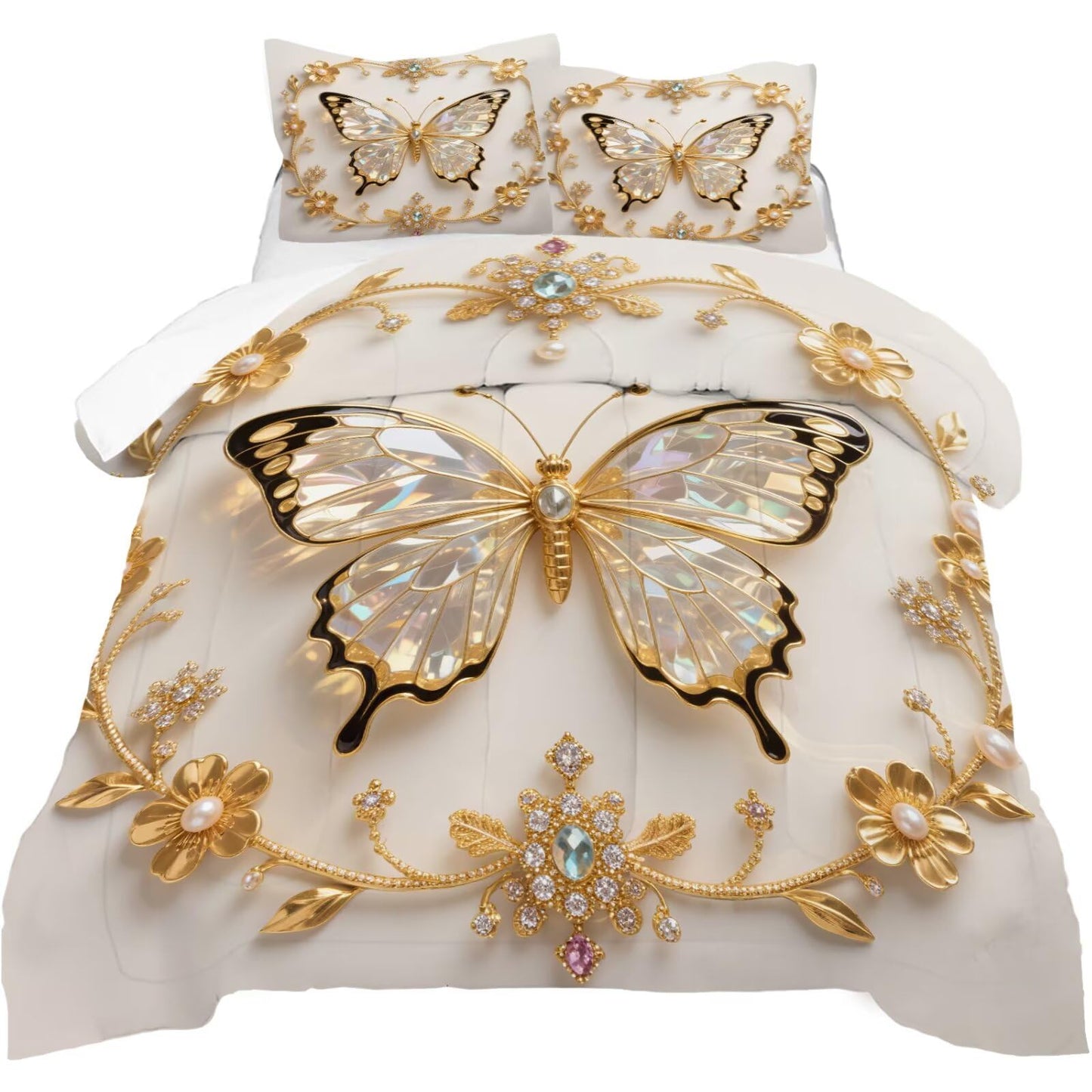 DJNEAR Butterfly Comforter Set Twin Size Black and Gold Bedding Sets for Girls Kids Teen Women Bedroom Diamond Butterflies Printed Quilt Room Decor 1 Comforter 1 Pillowcase