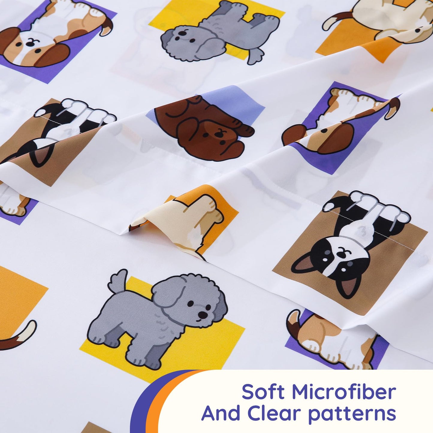 MCO Pet Dog Twin Sheets Set for Kids, Soft Microfiber Bed Sheet Set for Boy Girls, 3 Pieces Breathable Twin Sheets with 1 Flat Sheet 66" x 96", 1 Fitted Sheet 39" x 75", 1 Pillowcase 20" x 30"