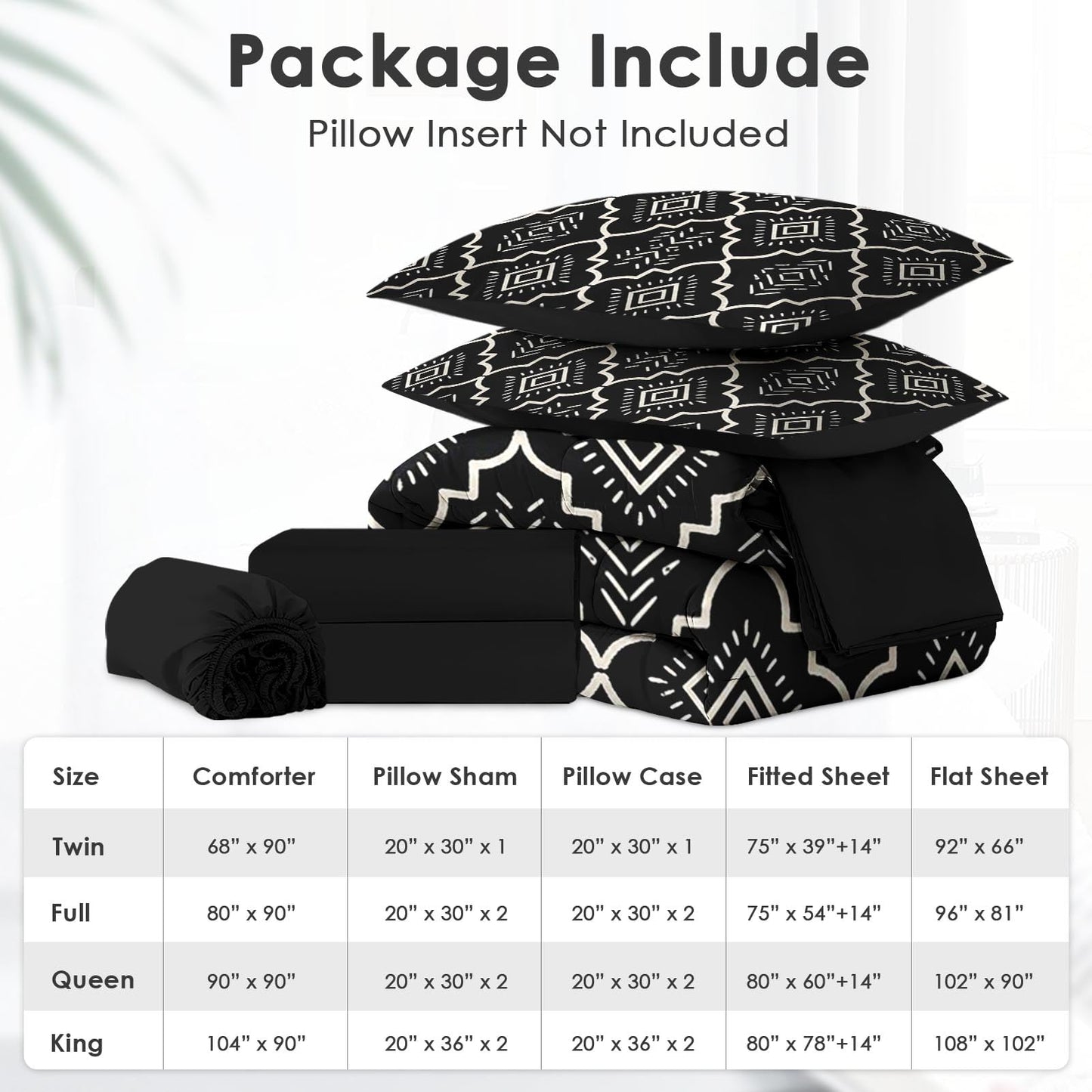 Boewywh Comforter Set Twin Size Boho Aztec Geometric 7 Pcs, Bedding for Kids and Adults, Southwestern Black Bed Sheet Sets with Fitted Sheet 2 Pillowcases & 2 Shams for Bedroom Bed Decor