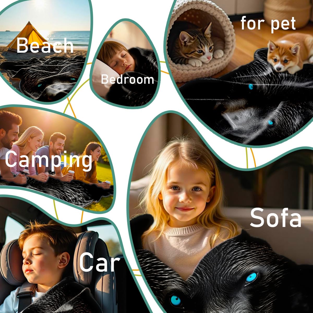 HUNXIAOJ Printed Bed Blanket Black and Blue Wild Animal Throw Bear Flannel Blankets Queen Size Blankets for Men Boy Bed Sofa Office Chair Blanket (49"x59")