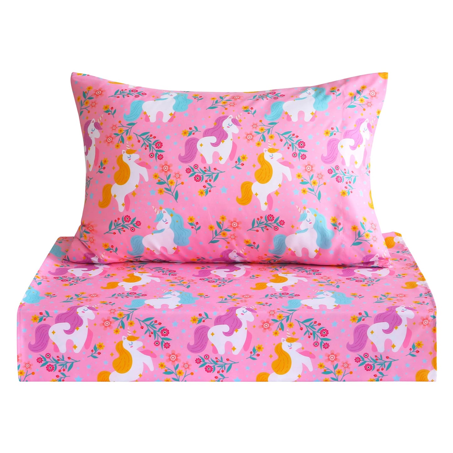 Softan Kids Twin Sheets Set, 3 Piece Unicorn Bedding Set for Girls, Soft Breathable Microfiber with 15" Deep Pocket, Fitted Flat Sheet & Pillowcase