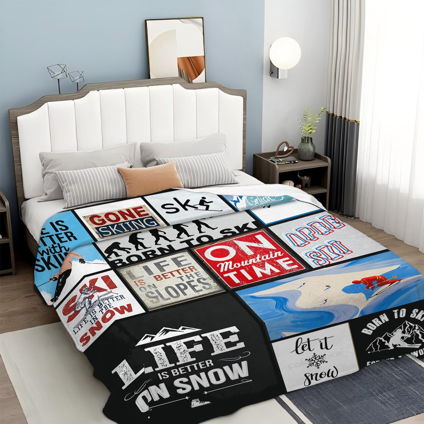 Tijuboni Ski Throw Blanket Skiing Gifts for Girls Boys Women Men Kids Adults Soft Flannel Fleece Blanket for Couch Sofa Bed Home Decor 40"x50"