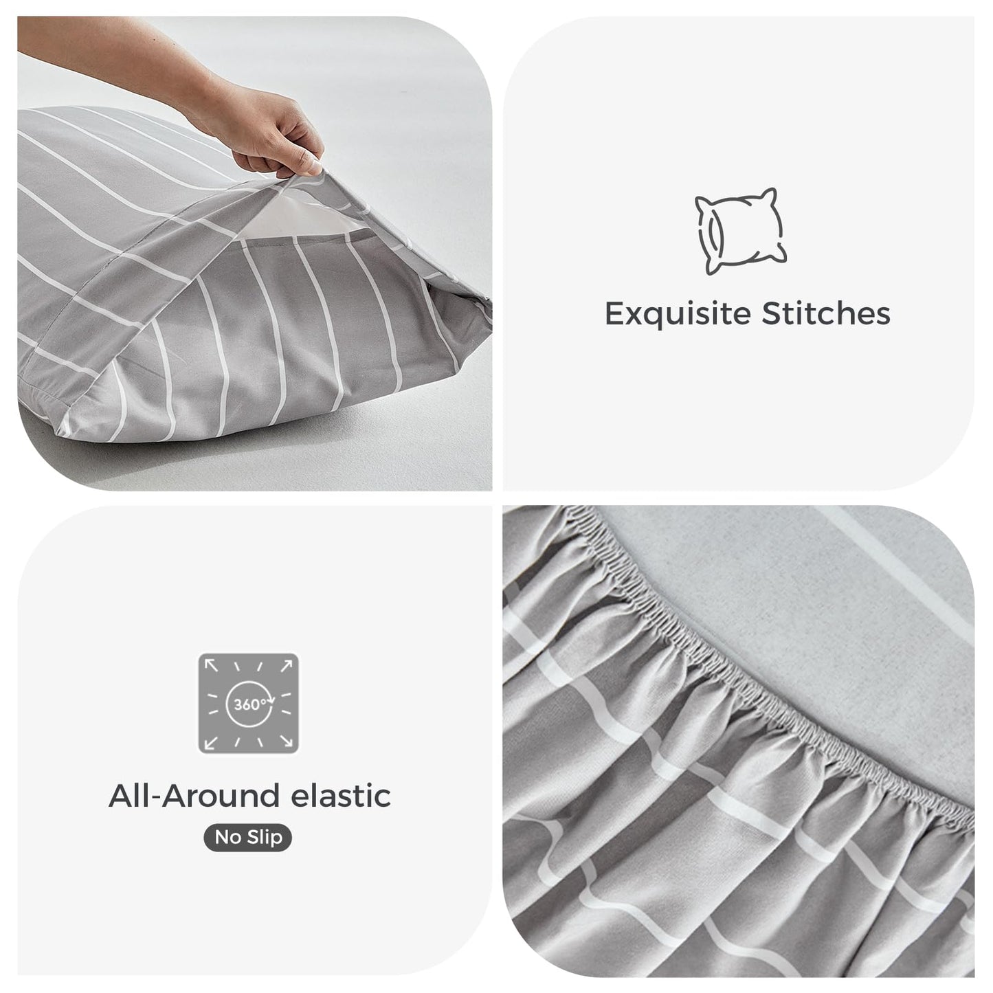 Tokokimo Gray Stripe Sheets Set King Size, 16 inches Deep Pocket Fitted Sheet, Flat Sheet & Envelope Closure Pillowcases, Soft Breathable Microfiber Sheet Set 4-Piece, Gray and White